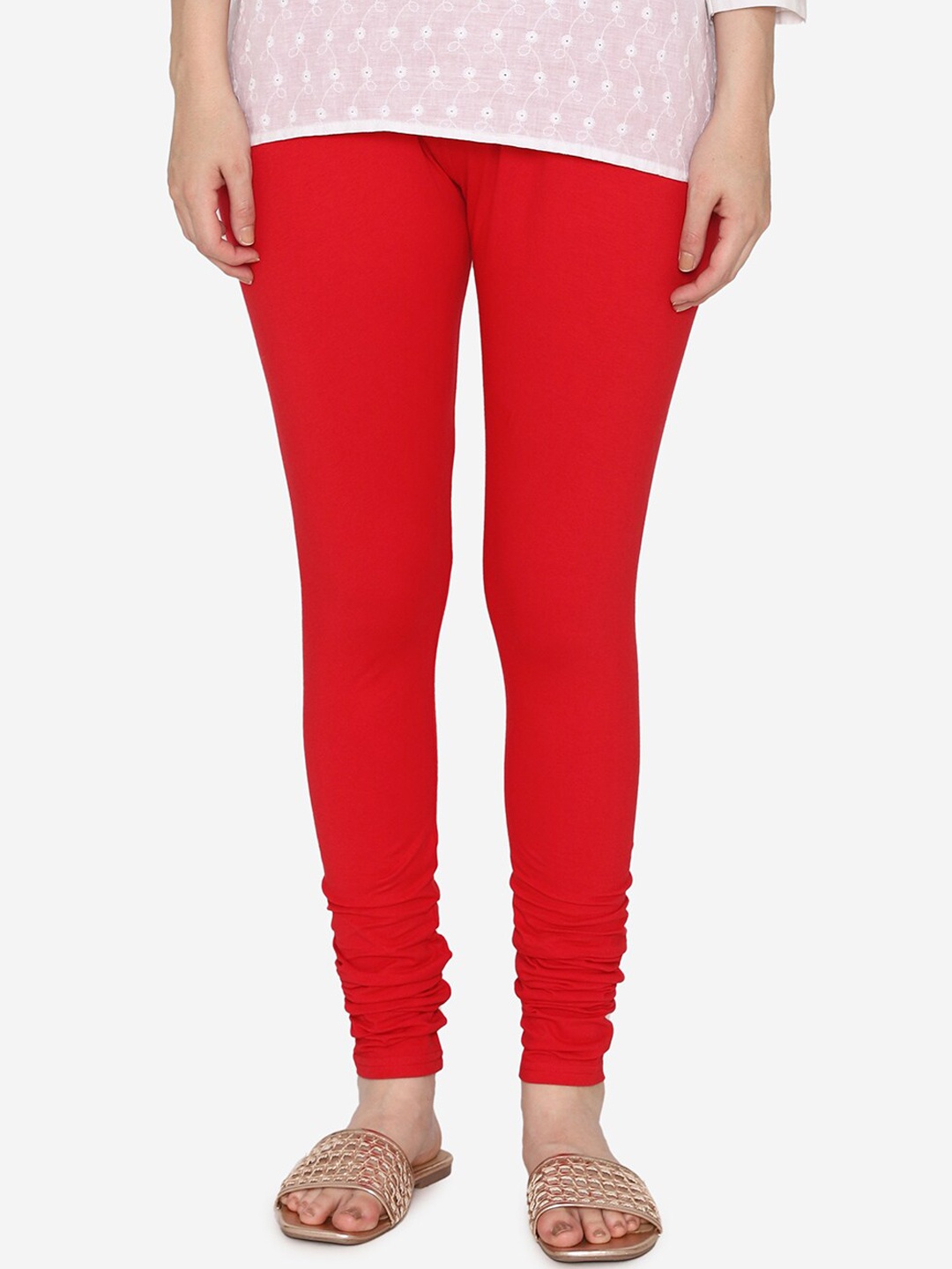 

Vami Women Red Solid Churidar-Length Leggings
