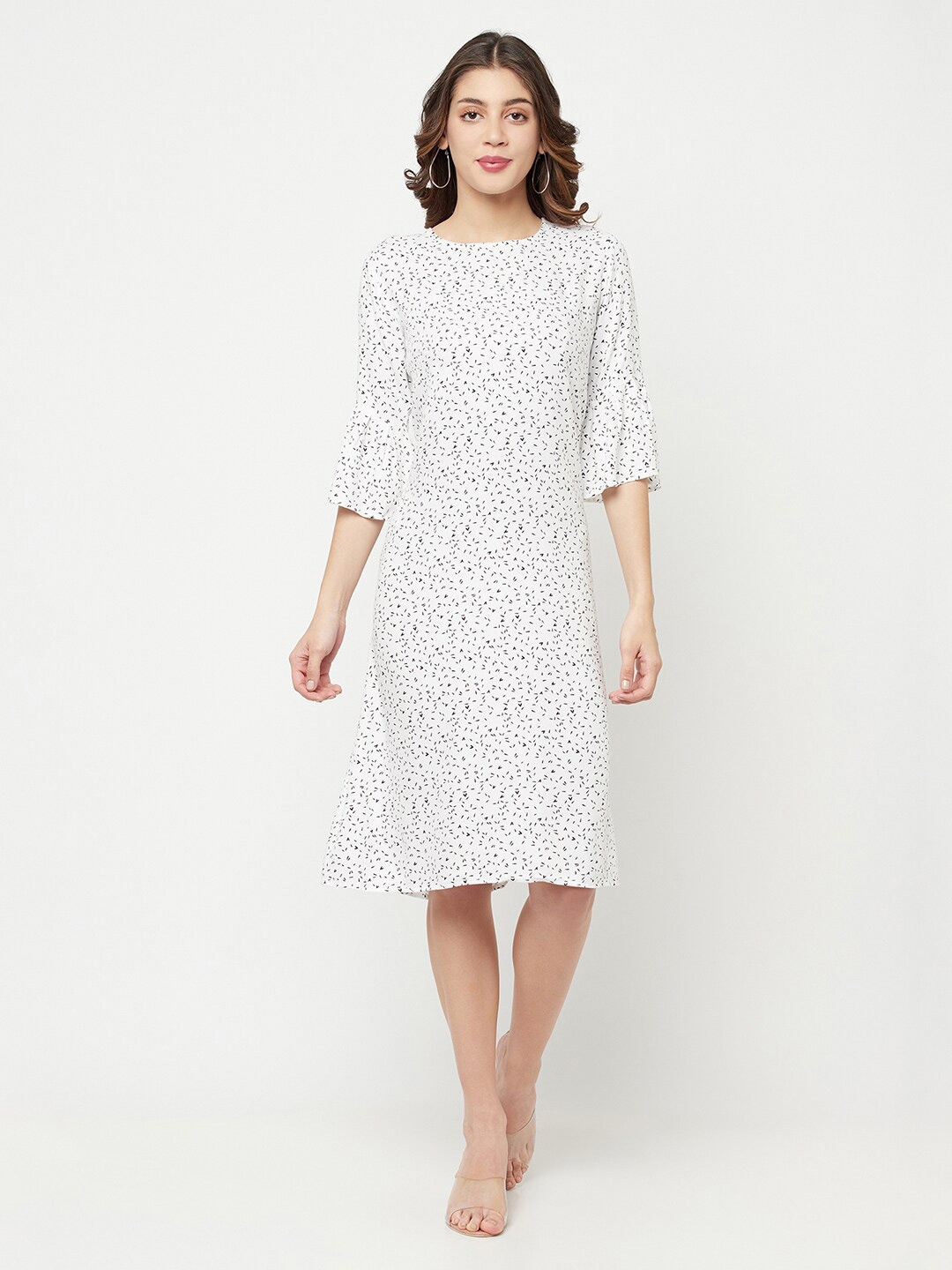 Crimsoune Club Women White Floral Printed A-Line Dress