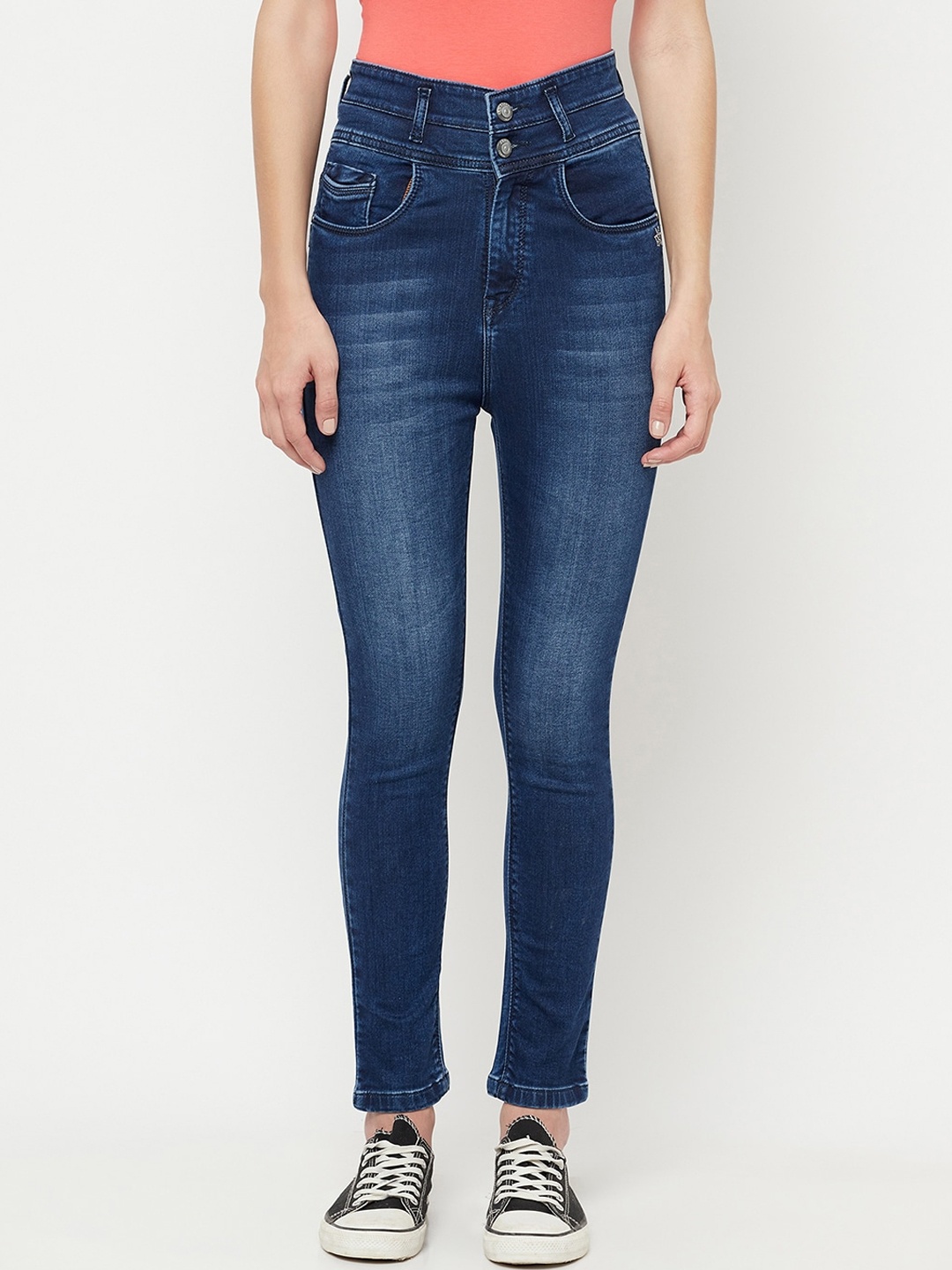 

Crimsoune Club Women Blue Skinny Fit High-Rise Light Fade Stretchable Jeans