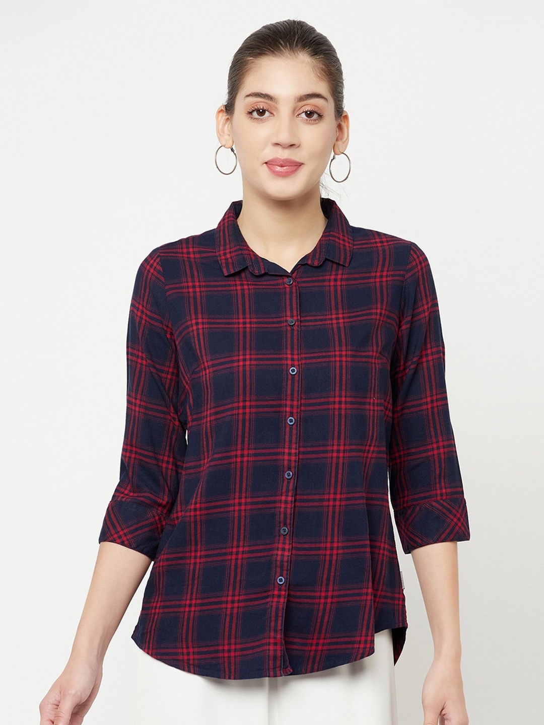 

Crimsoune Club Women Red Tartan Checked Casual Shirt