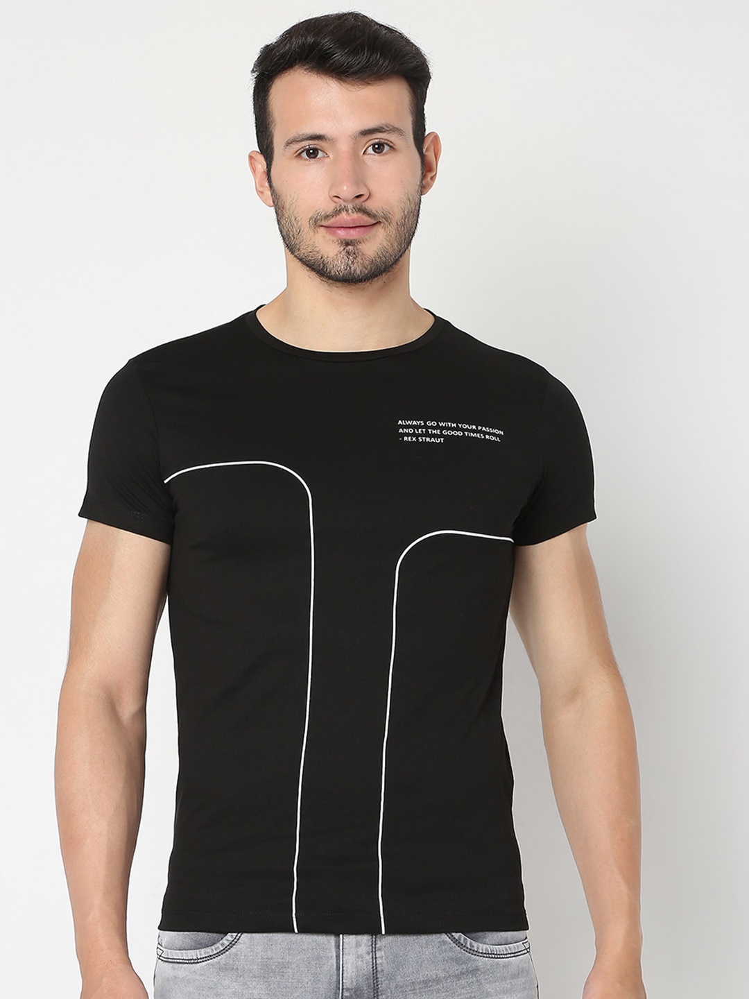 

Rex Straut Jeans Men Black Slim Fit T-shirt