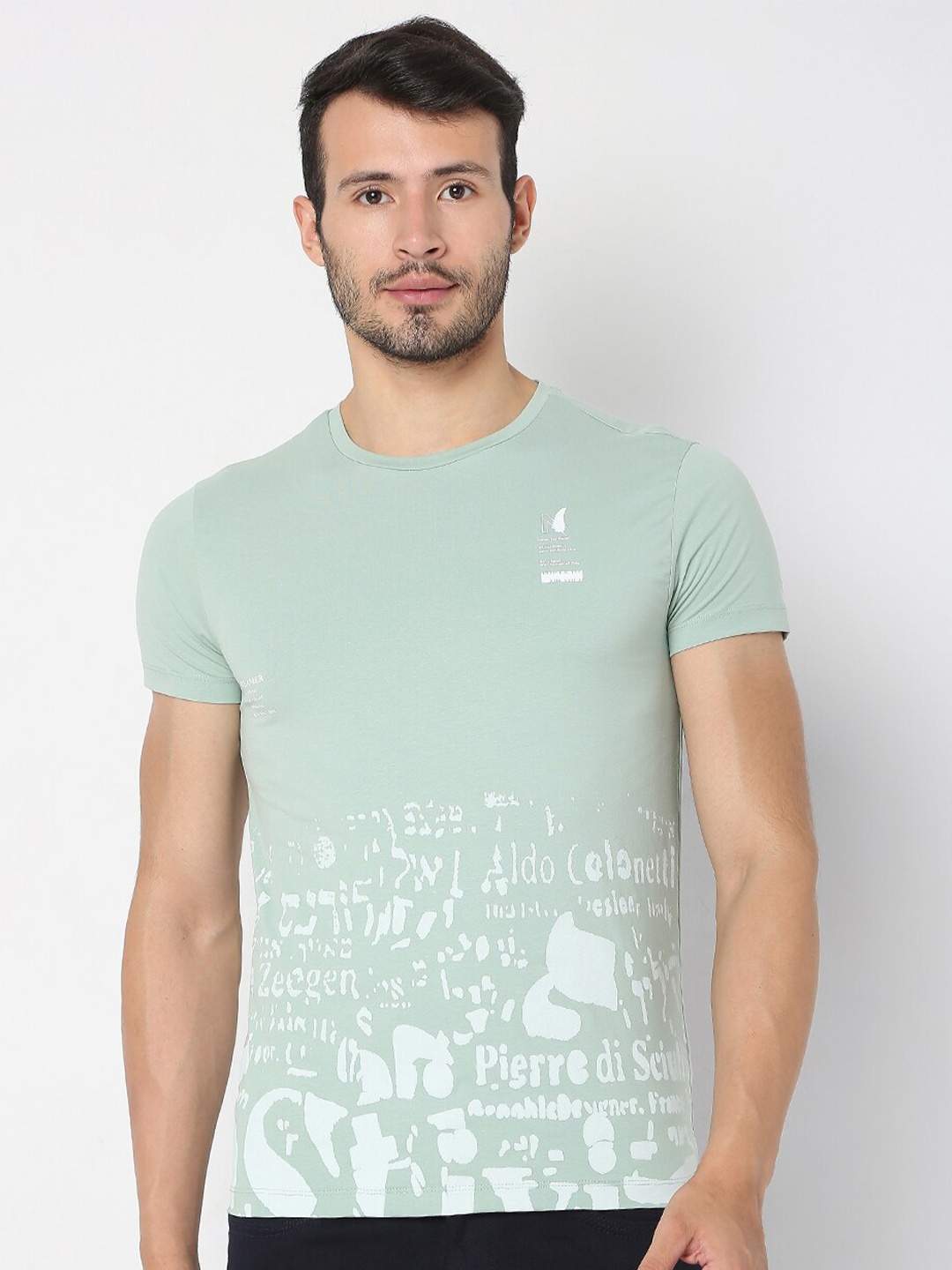 

Rex Straut Jeans Men Green Typography Printed Slim Fit T-shirt
