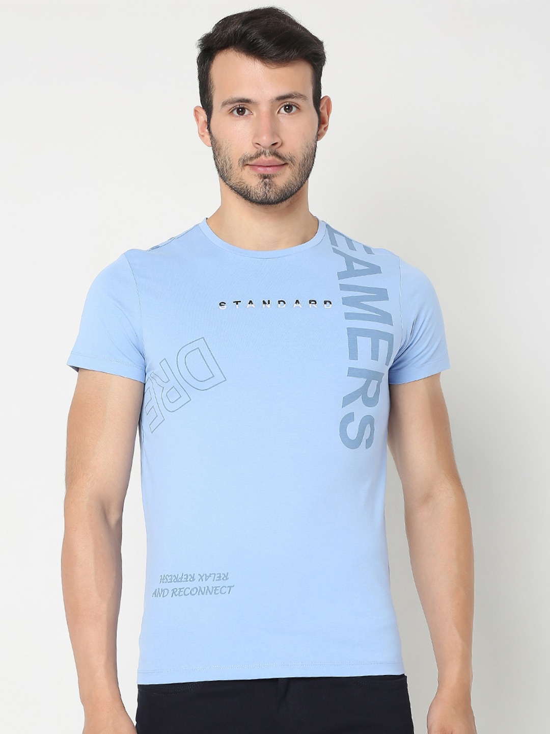 

Rex Straut Jeans Men Blue Typography Printed Slim Fit T-shirt