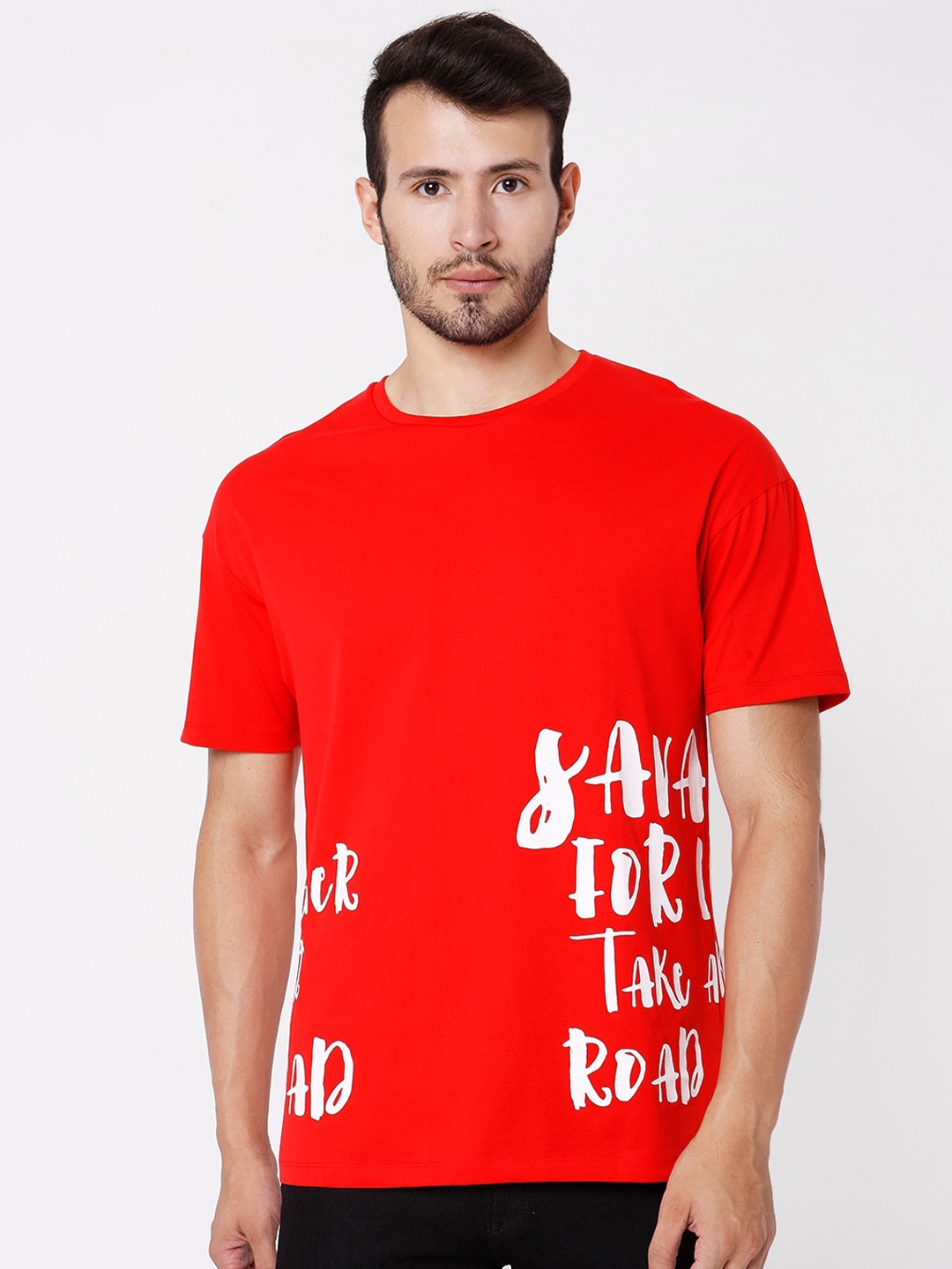 

Rex Straut Jeans Men Red Typography Printed Boxy T-shirt