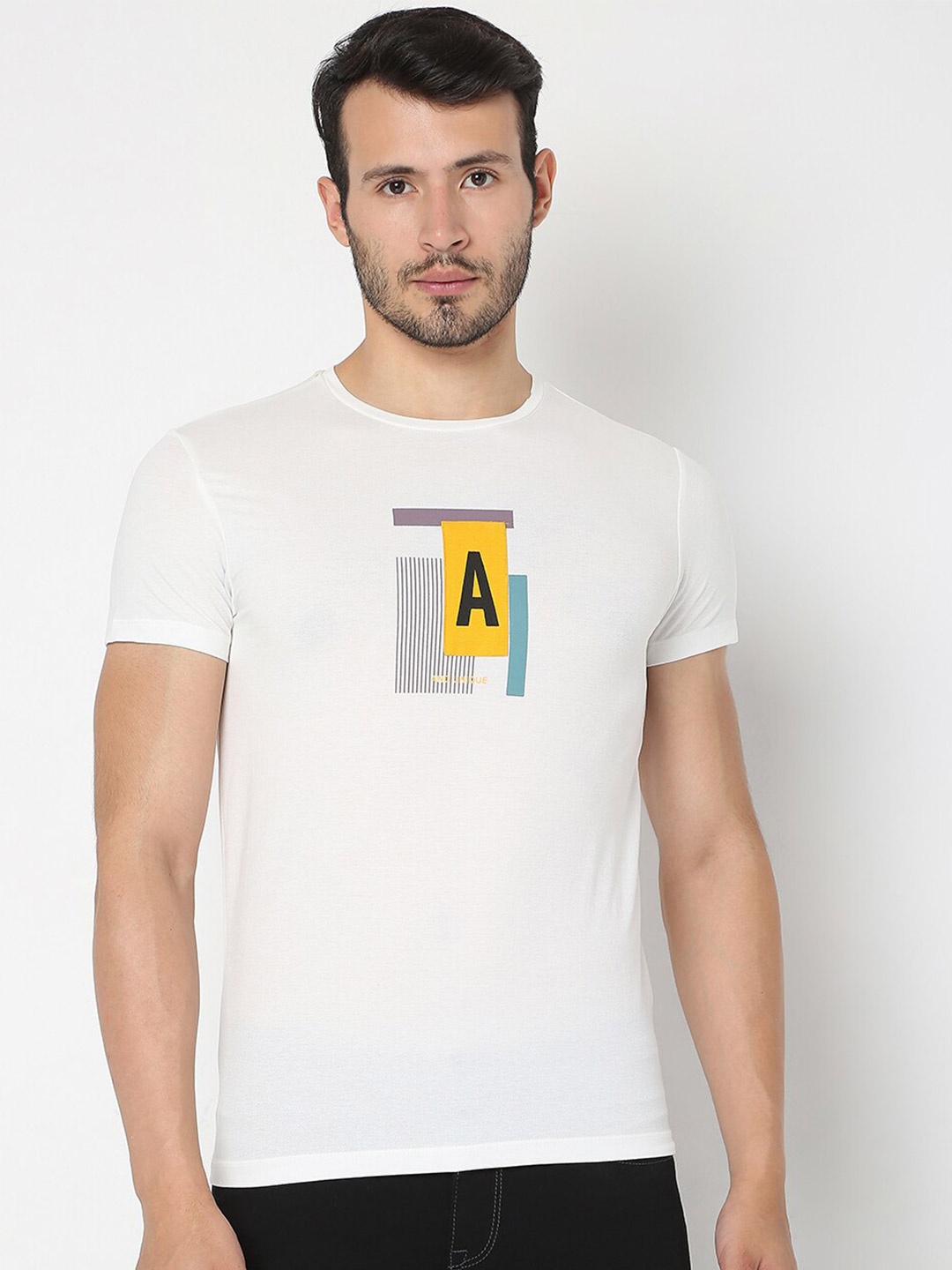 

Rex Straut Jeans Men White Printed Slim Fit T-shirt