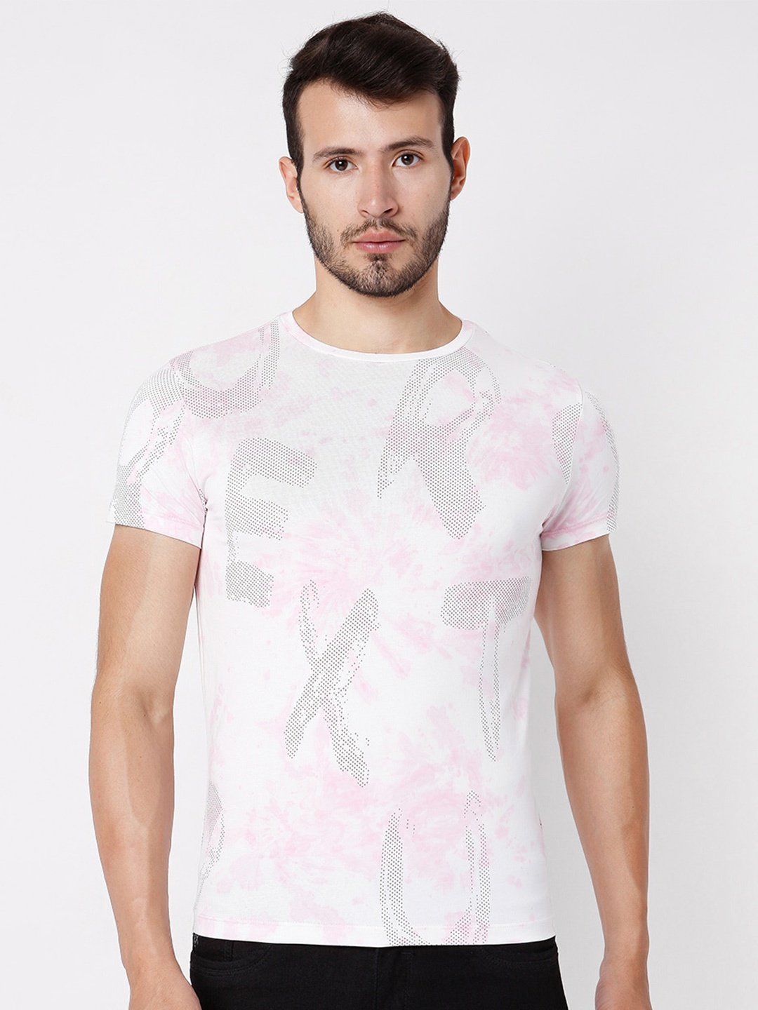 

Rex Straut Jeans Men Pink Typography Printed Slim Fit T-shirt
