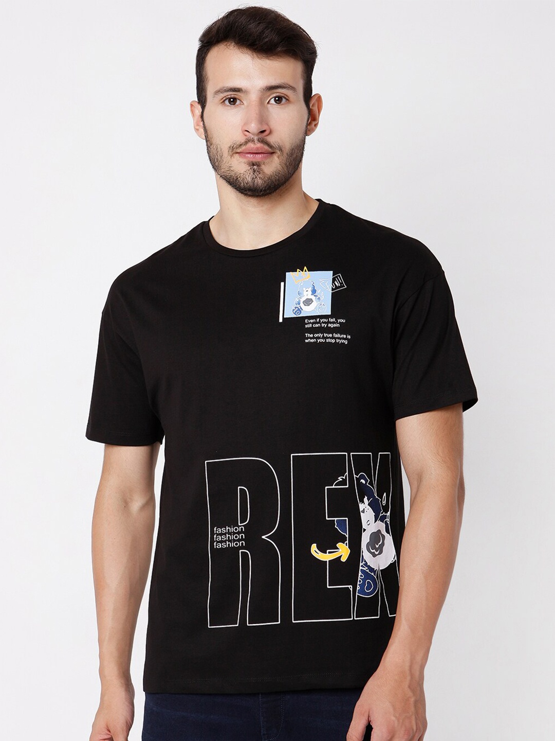 

Rex Straut Jeans Men Black Typography Printed Boxy T-shirt
