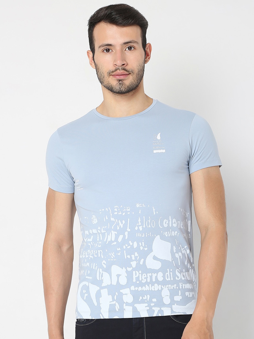 

Rex Straut Jeans Men Blue Printed Slim Fit T-shirt