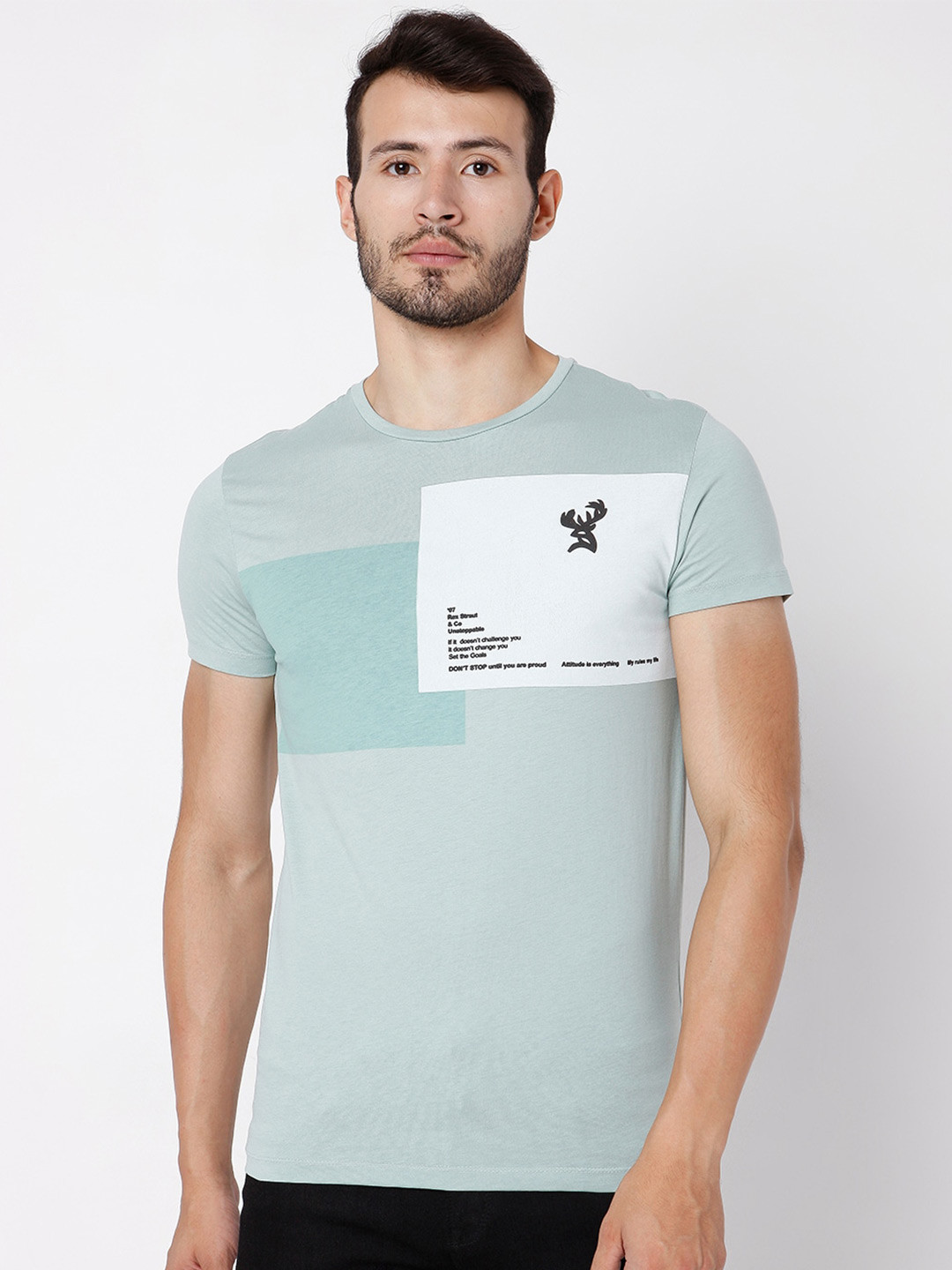 

Rex Straut Jeans Men Green Typography Printed Slim Fit T-shirt