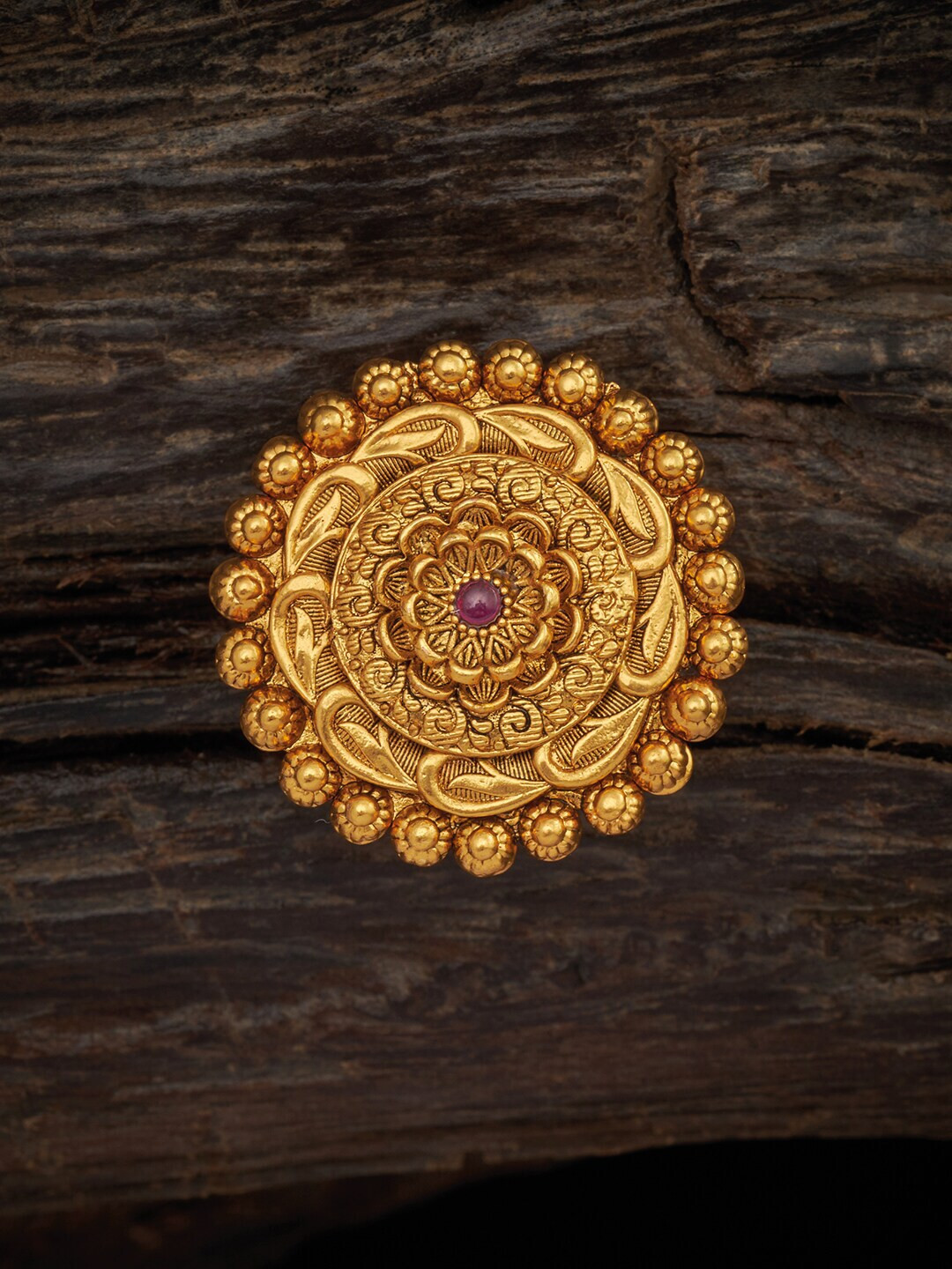 

Kushal's Fashion Jewellery Gold-Plated Pink Stone-Studded Finger Ring, Red