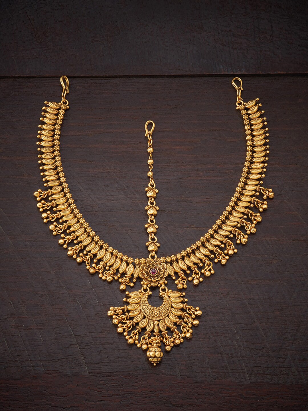 

Kushal's Fashion Jewellery Gold-Plated Pink Stone-Studded Matha Patti, Red
