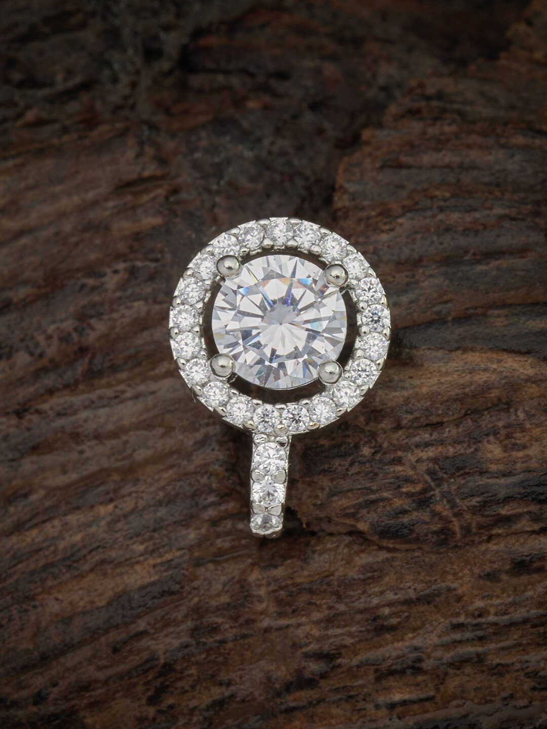 

Kushal's Fashion Jewellery Rhodium-Plated White CZ-Studded Nosepin