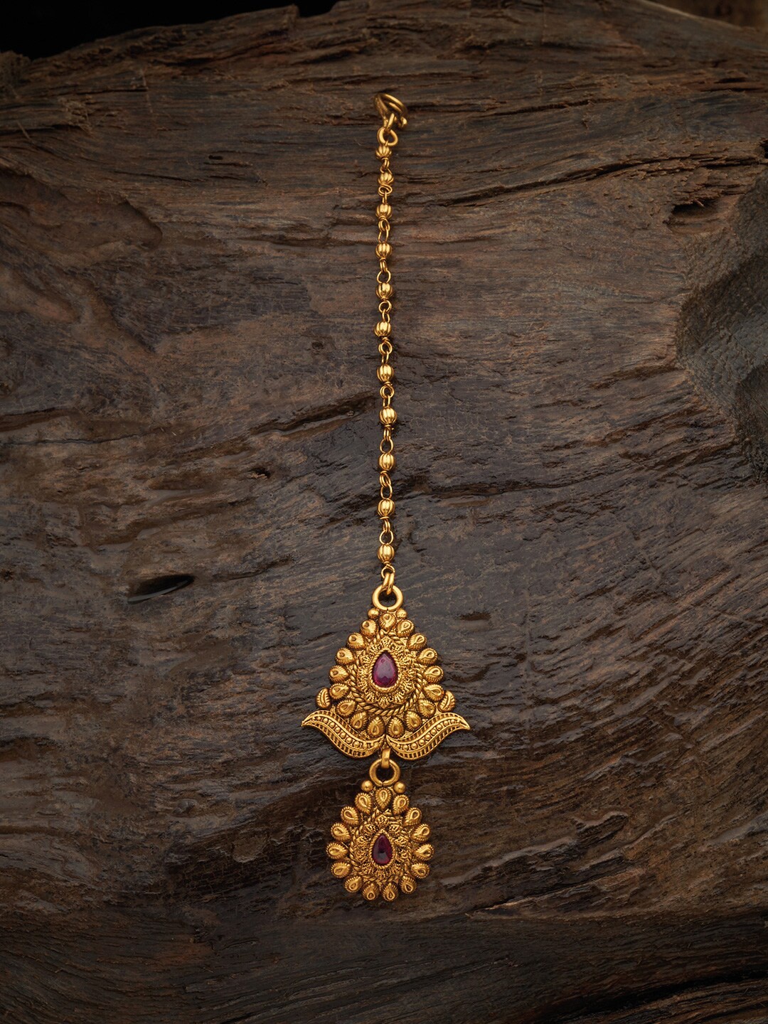 

Kushal's Fashion Jewellery Gold-Plated & Red Stone-Studded Maang Tikka