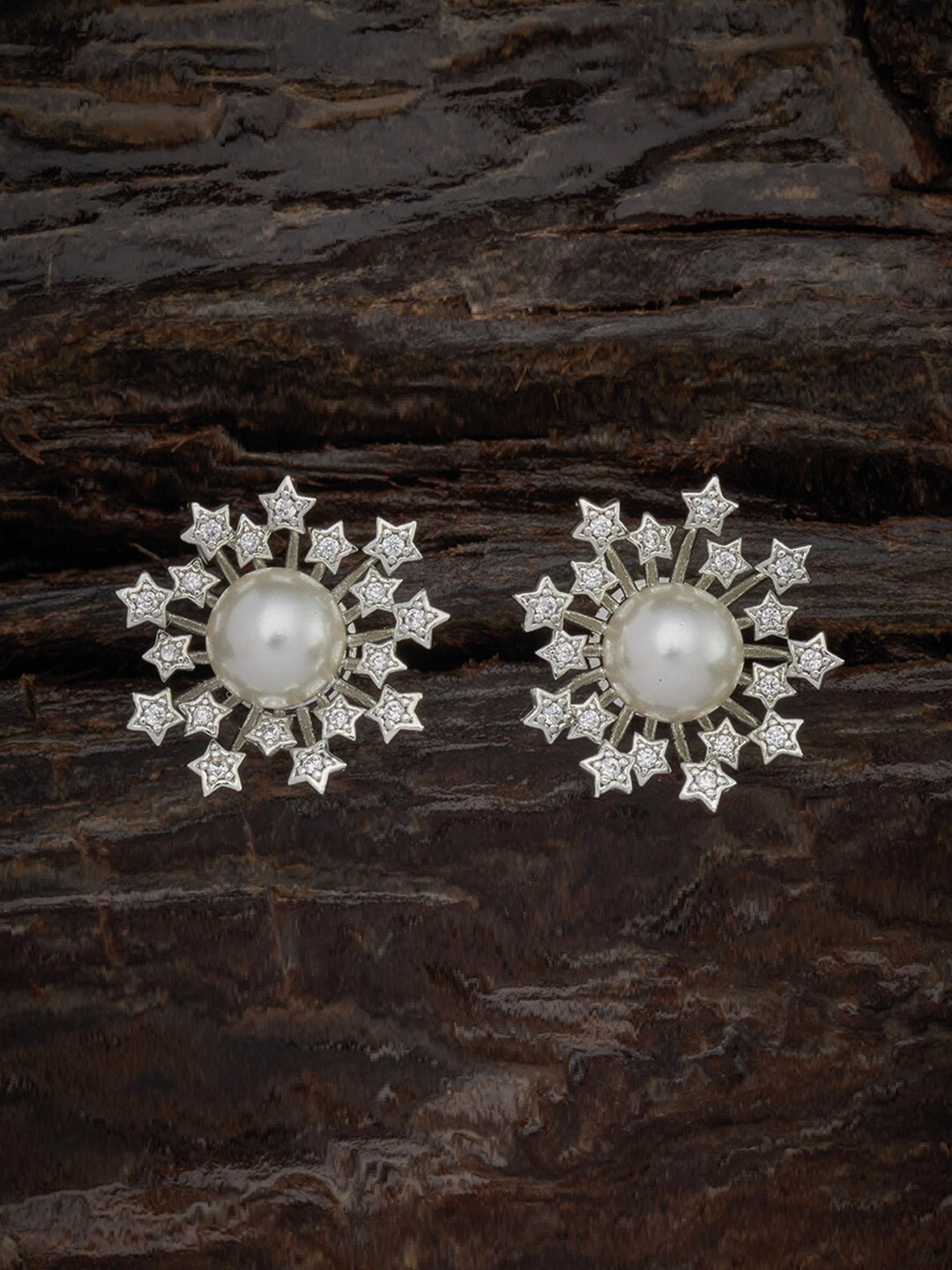 

Kushal's Fashion Jewellery Rhodium-Plated White Contemporary Studs Earrings