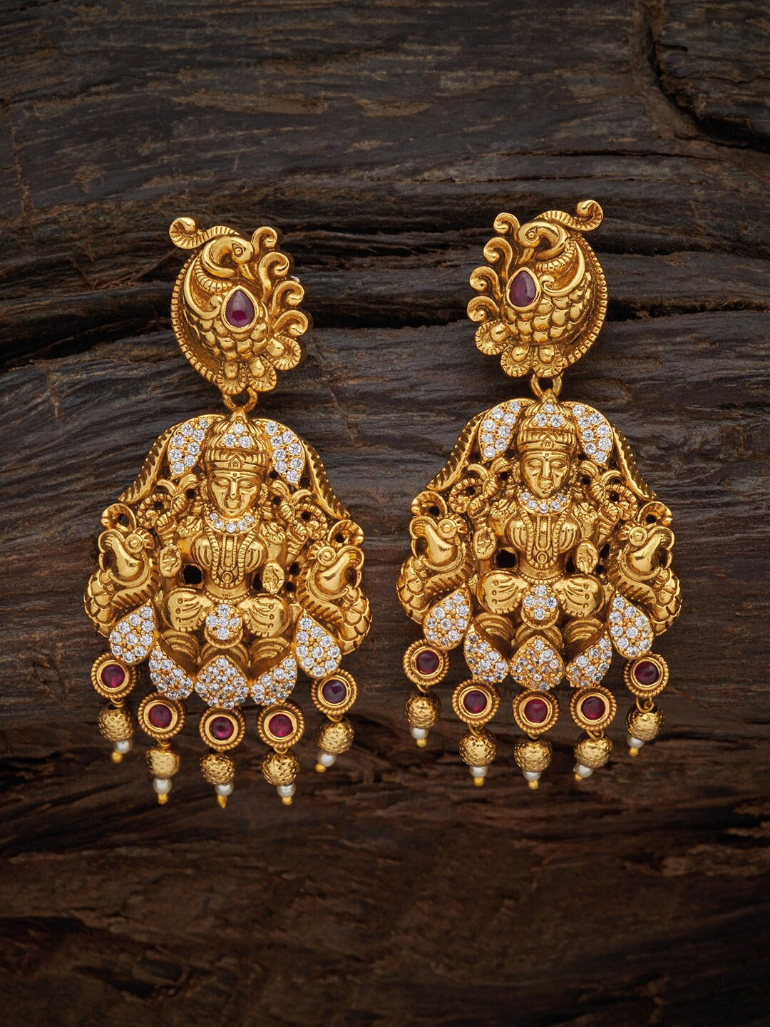 

Kushal's Fashion Jewellery Red Gold Plated Contemporary Jhumkas Earrings