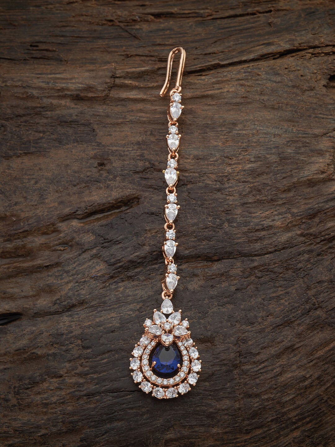 

Kushal's Fashion Jewellery Rose Gold-Plated Blue CZ Studded Bridesmaid Maang Tikka