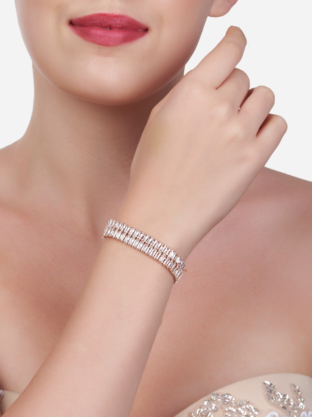 

AMI Women Rose Gold-Plated White Brass Cubic Zirconia Wraparound Bracelet