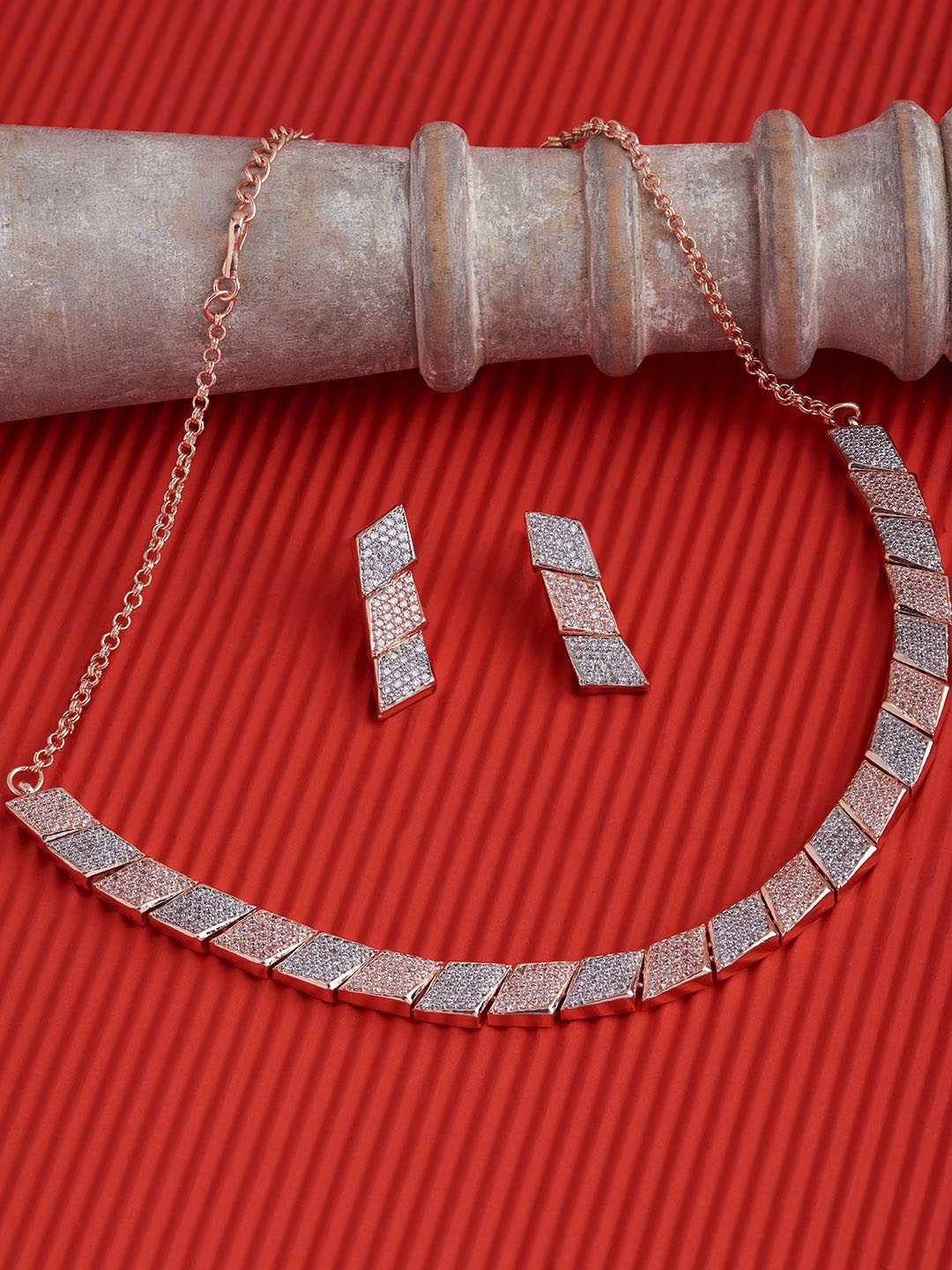 

AMI Rose Gold-Plated White CZ-Studded Jewellery Set