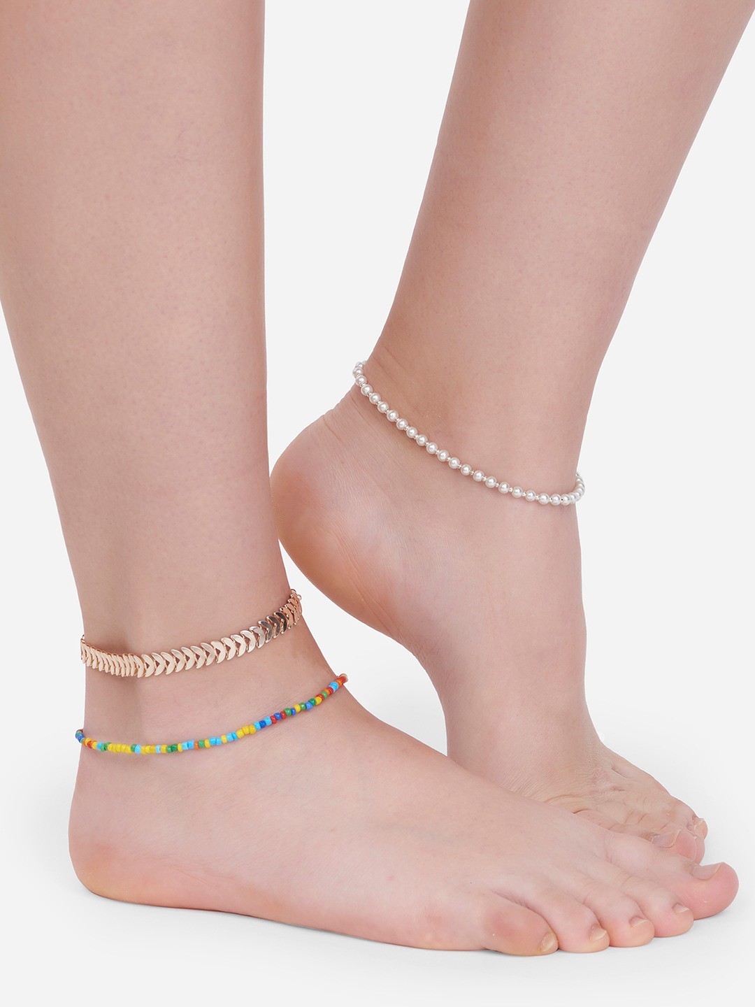 

AMI Set Of 3 Silver-Plated Multicoloured Beaded Anklets, Multi