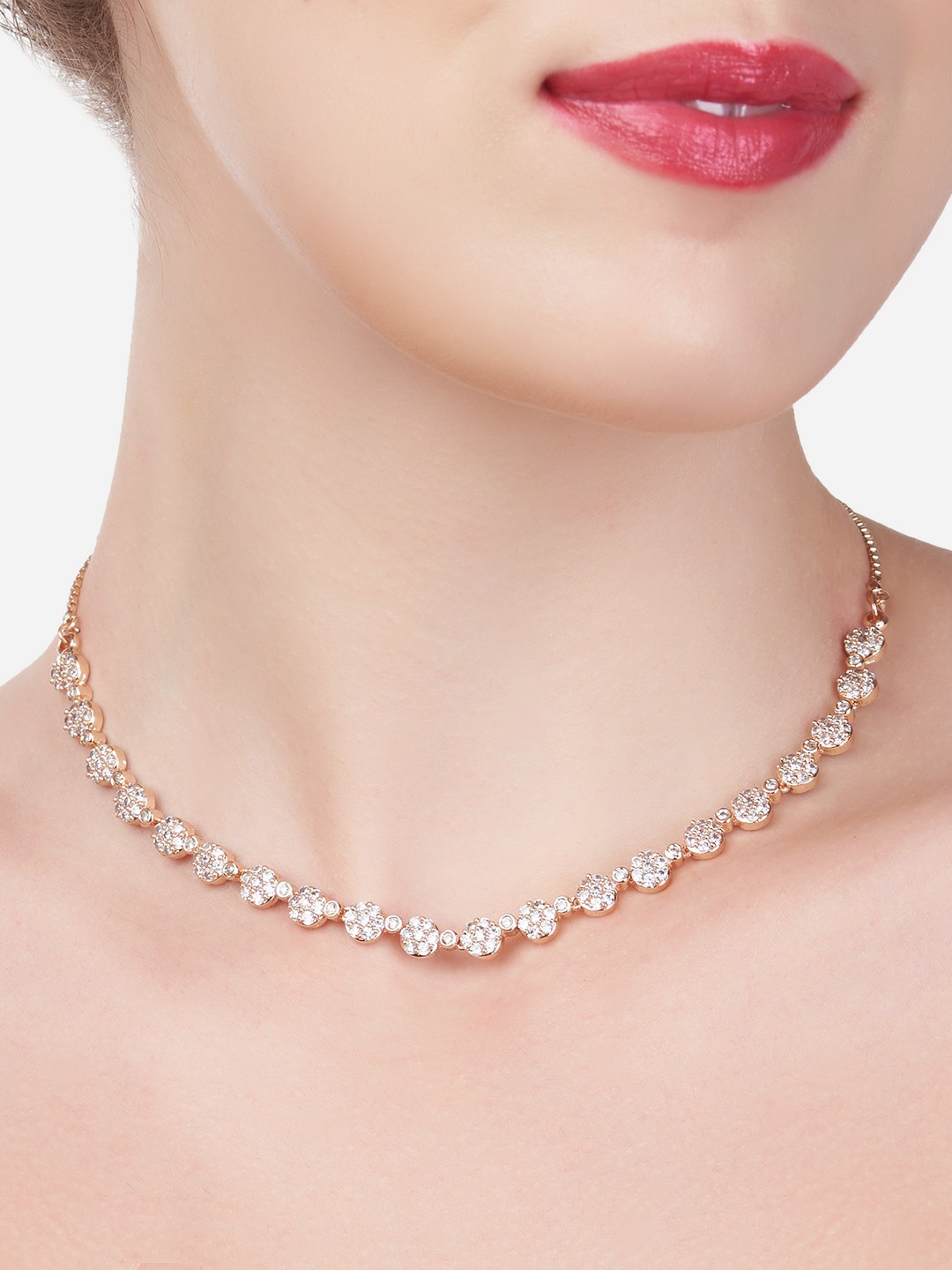 

AMI White & Rose Gold-Toned & Plated CZ-Studded Necklace
