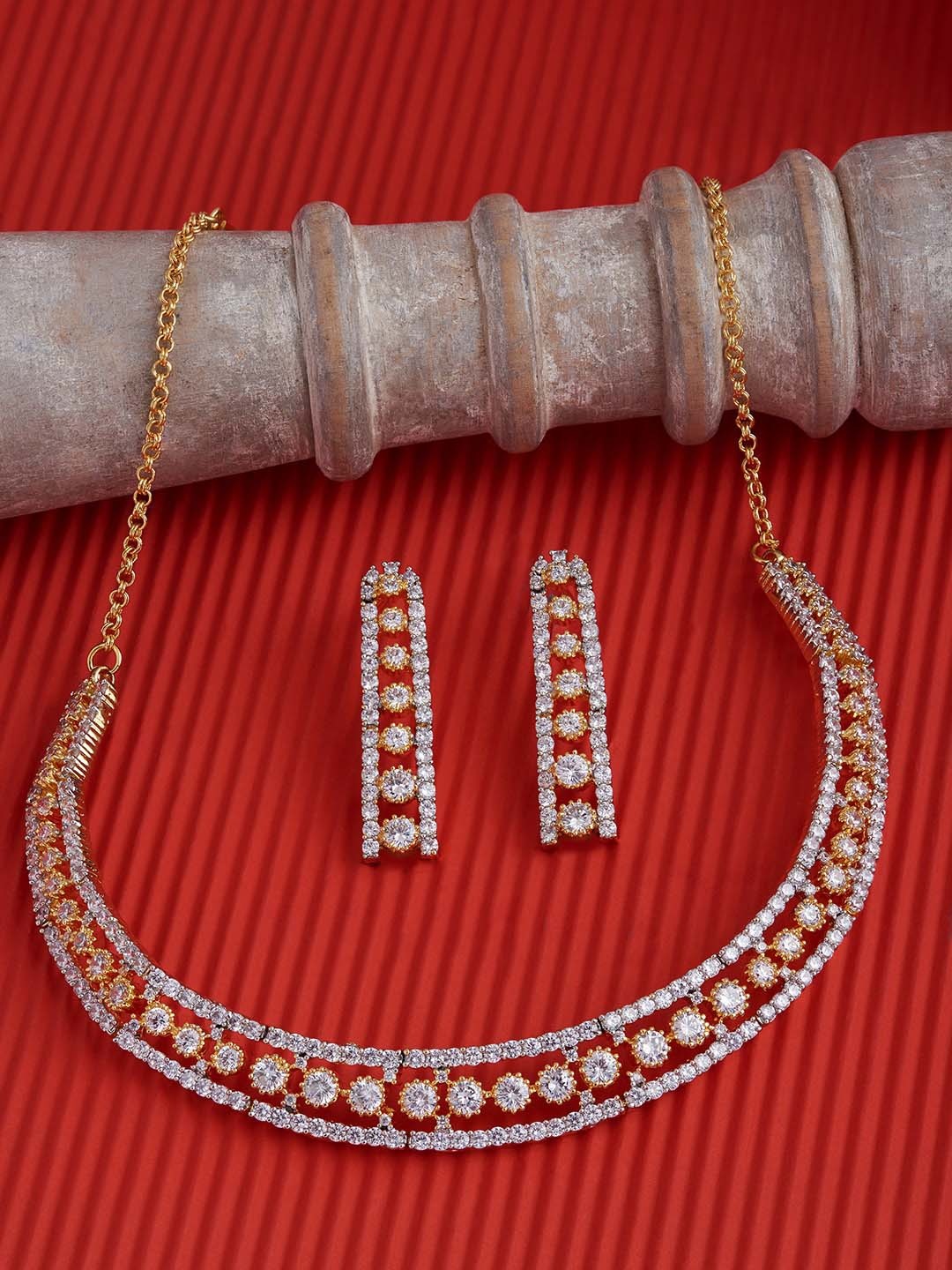 

AMI Gold-Plated White Cubic Zirconia-Studded Jewellery Set