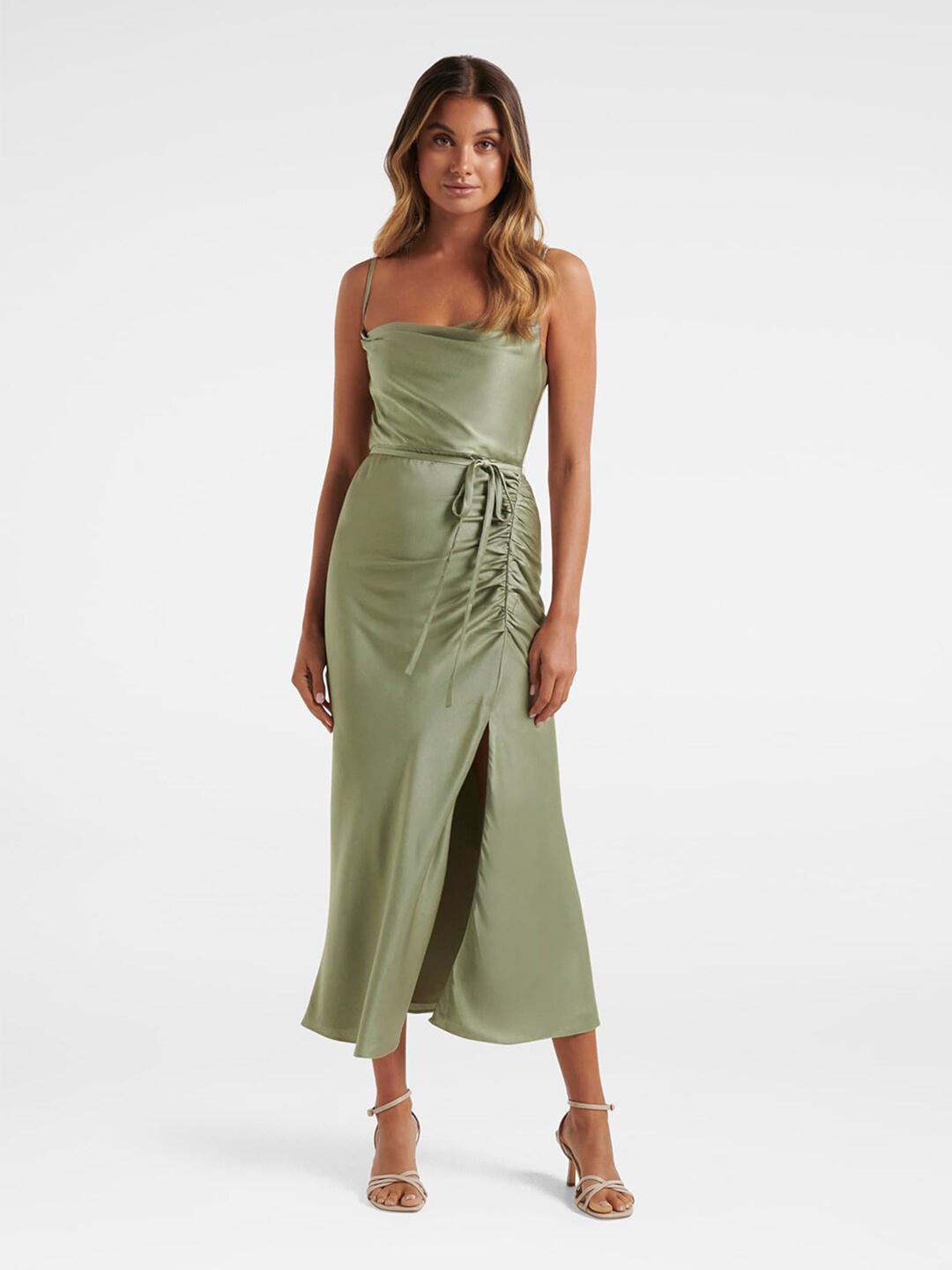 

Forever New Olive Green Satin Maxi Dress