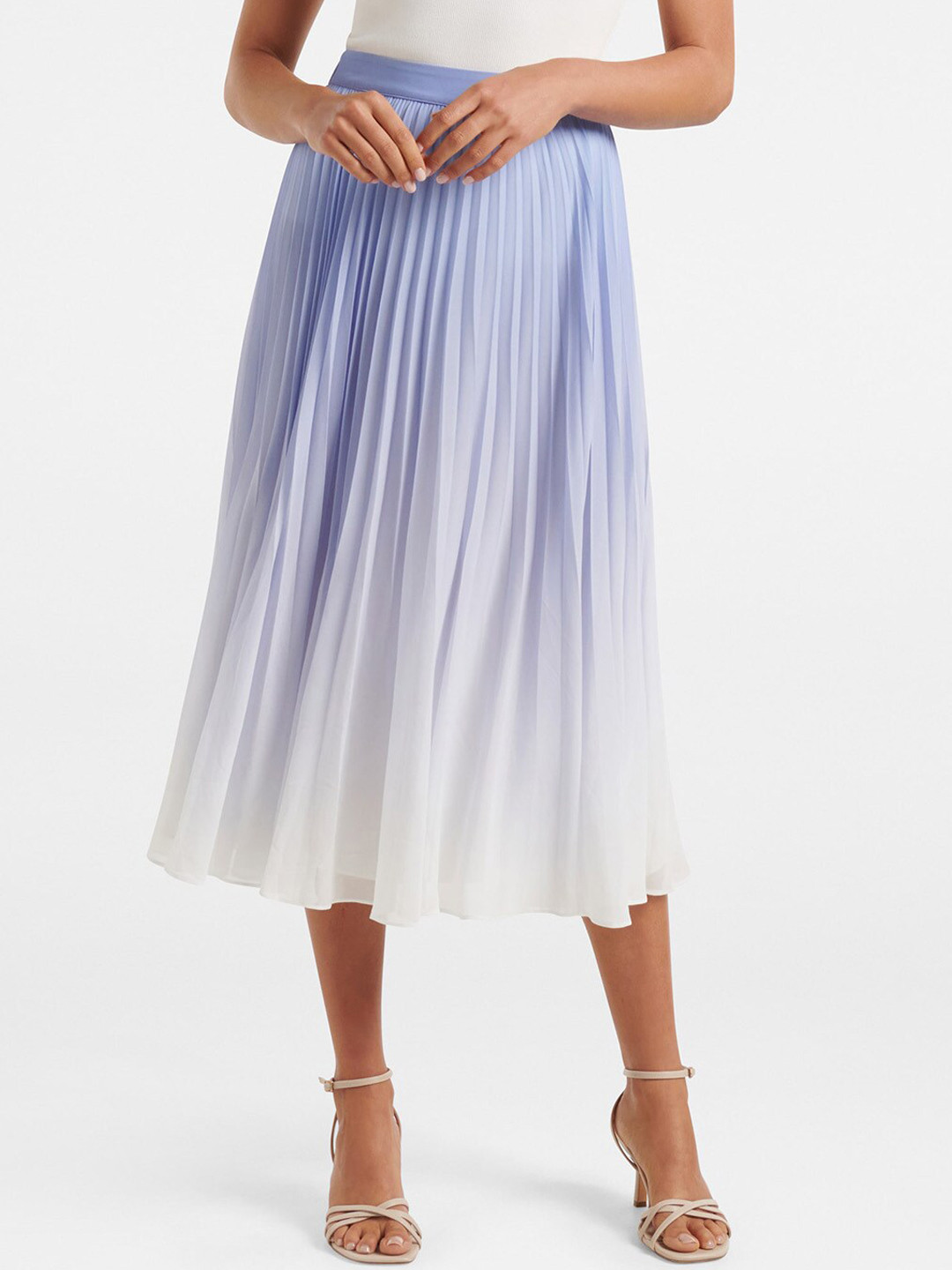 

Forever New Women Blue Ombre Accordion Pleated Flared Midi Skirt