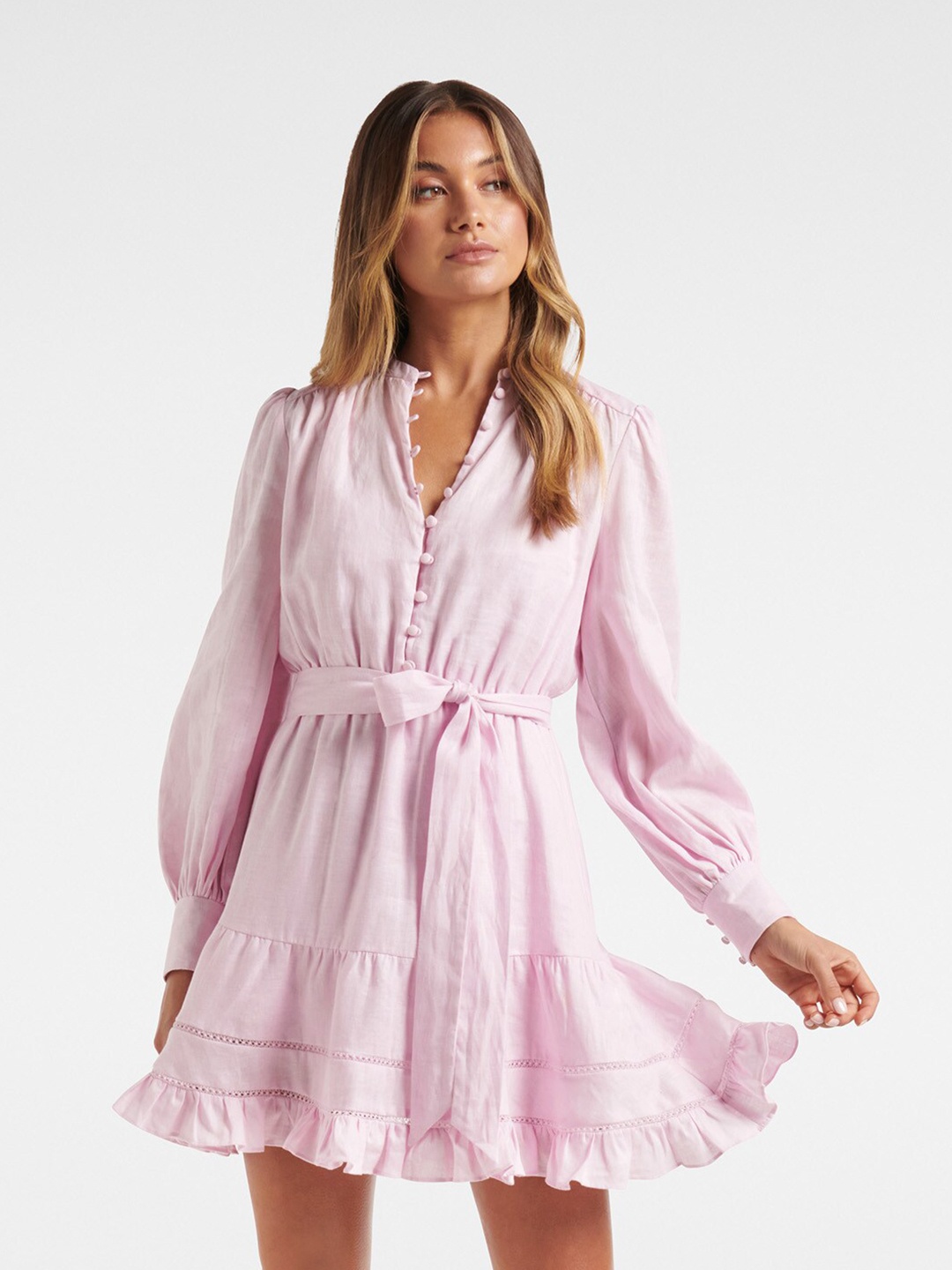 

Forever New Women Pink Linen Mini Dress