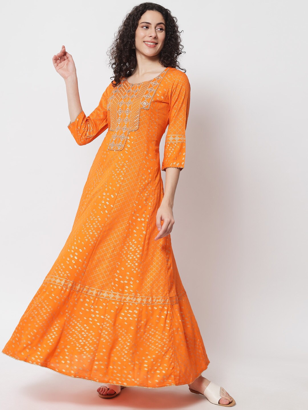 

Ramas Women Orange Ethnic Motifs Printed Gotta Patti Anarkali Kurta