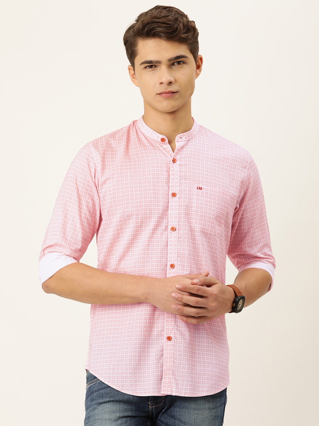 

Peter England Men White & Maroon Slim Fit Printed Casual Shirt