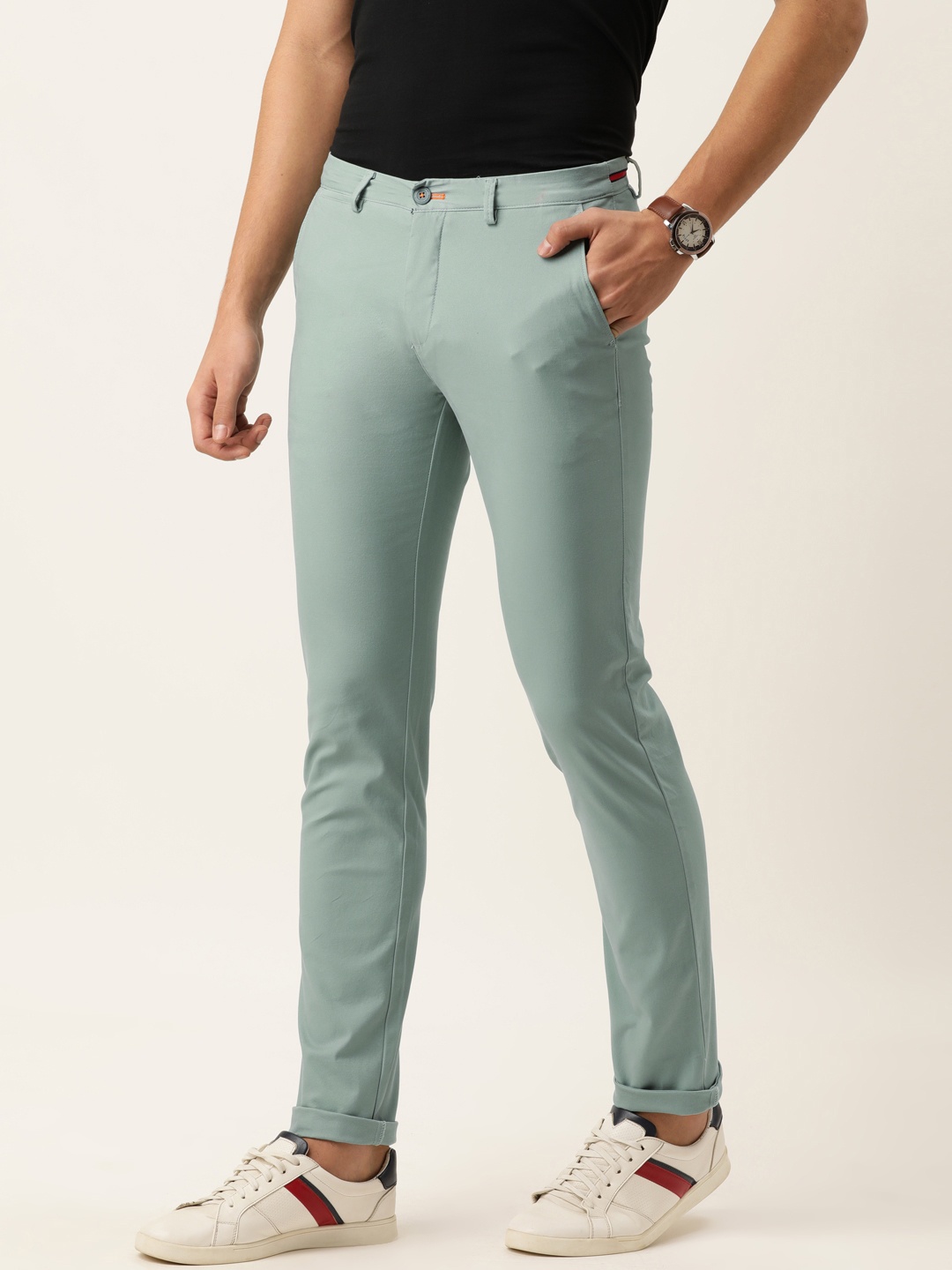 

Peter England Men Green Super Slim Fit Chino Trousers