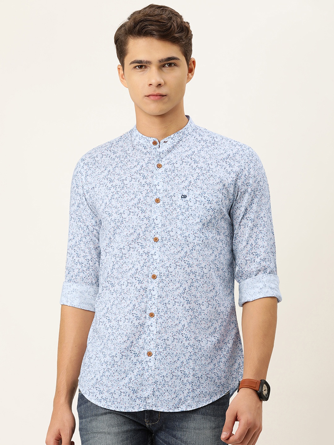 

Peter England Men White & Blue Slim Fit Floral Printed Casual Shirt