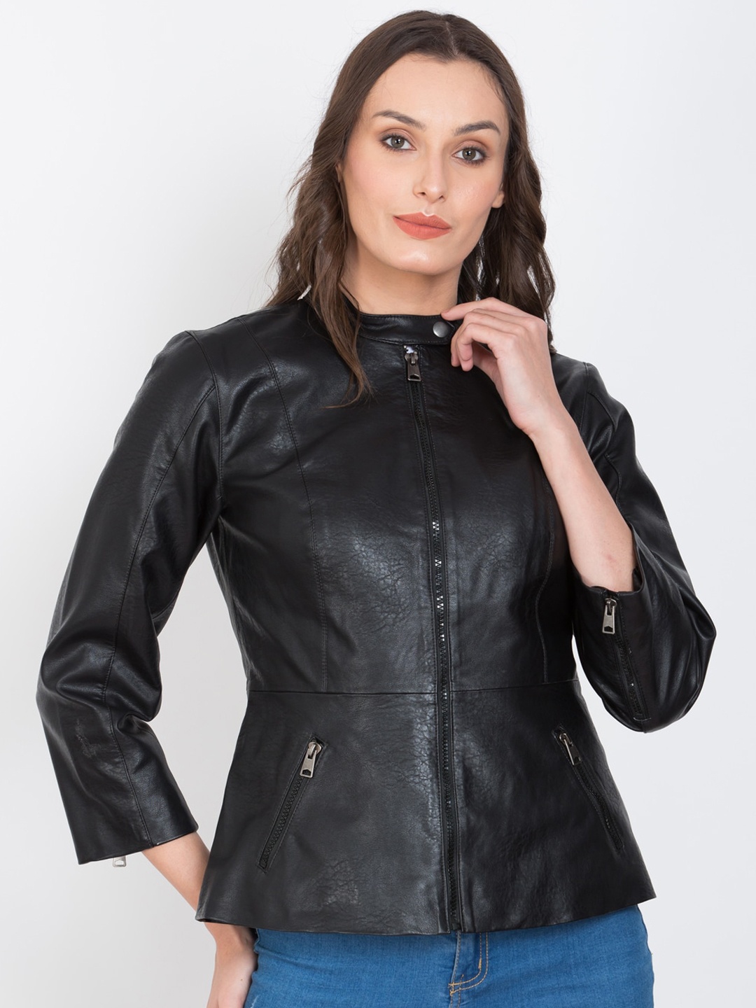 

Justanned Faux Leather Outdoor Biker Jacket, Black