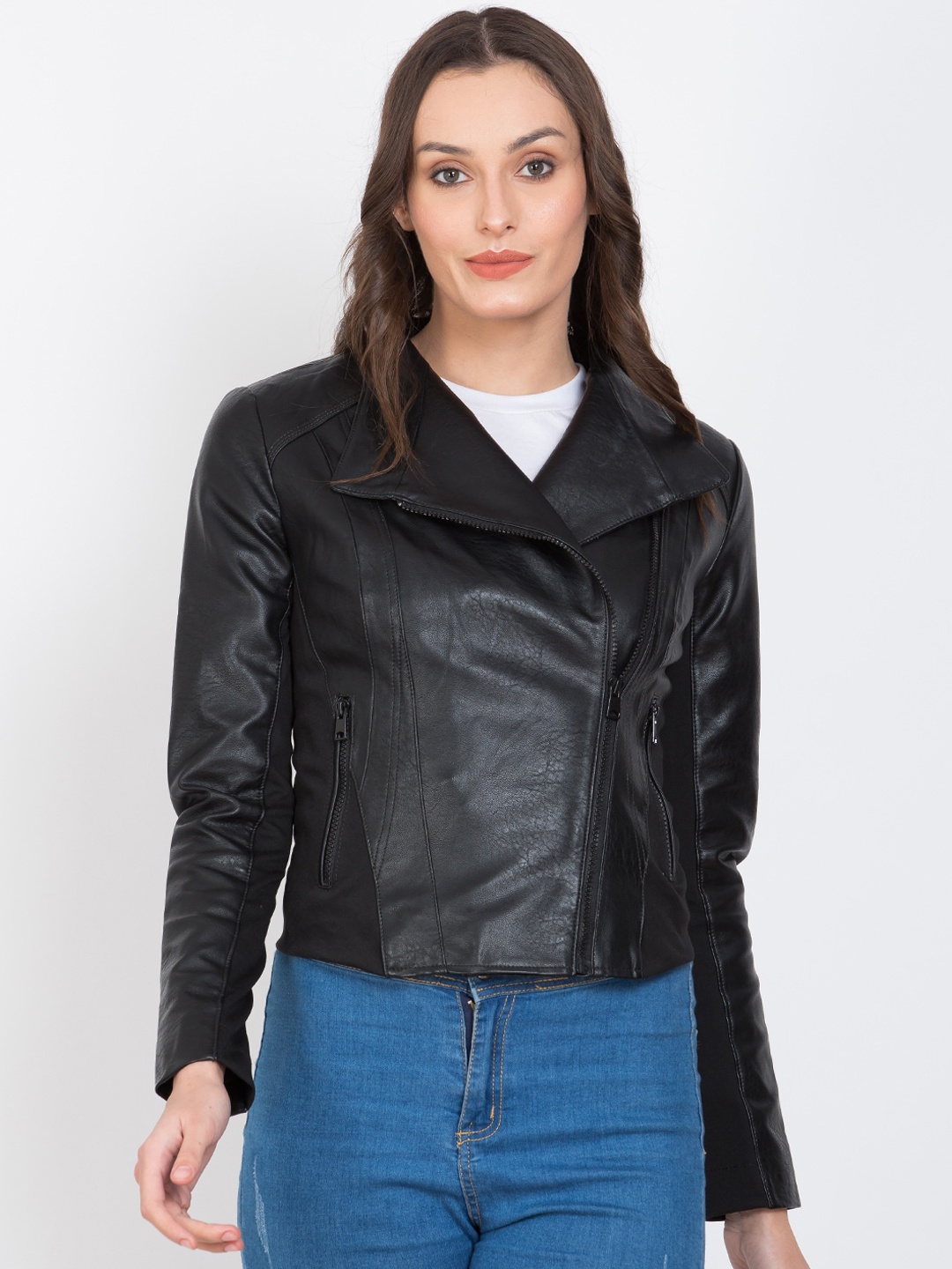 

Justanned Women Black Crop Outdoor Biker Jacket