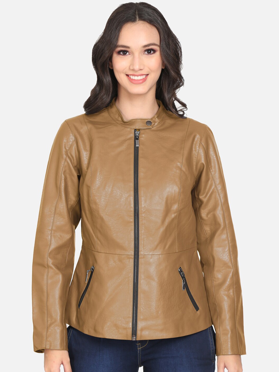 

Justanned Women Faux Leather Outdoor Tailored Jacket, Tan