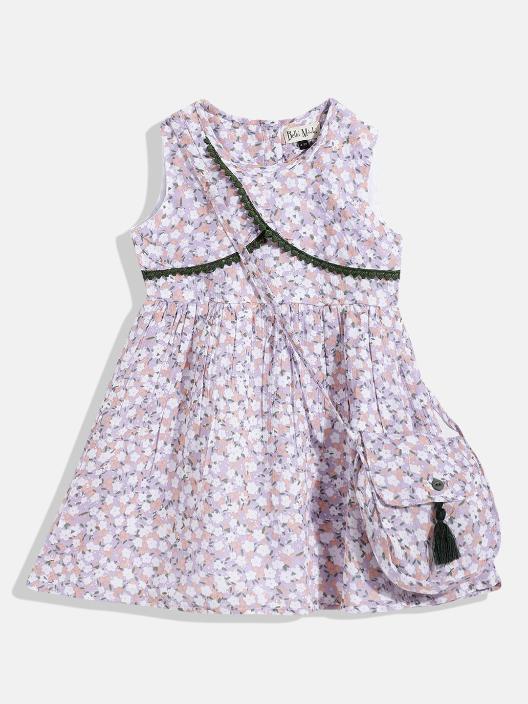 

Bella Moda Off White & Lavender Cotton Floral Printed A-Line Dress