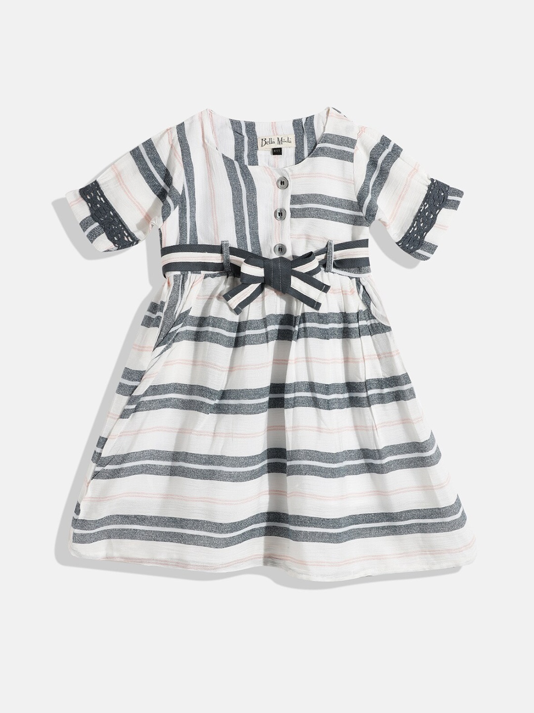 

Bella Moda White & Grey Striped Dress