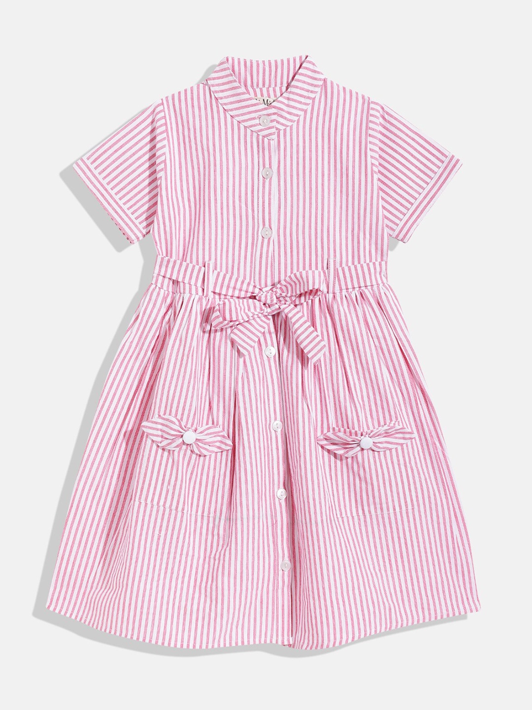 

Bella Moda Pink & White Striped Pure Cotton Shirt Dress