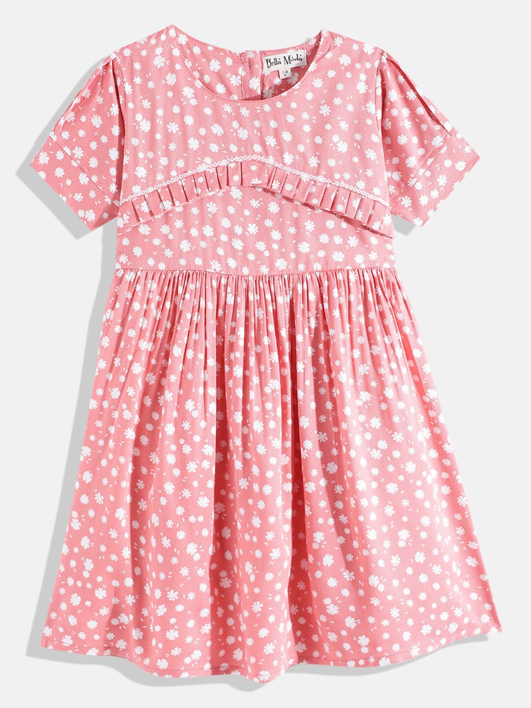 

Bella Moda Orange Floral Layered Pure Cotton Fit & Flare Dress