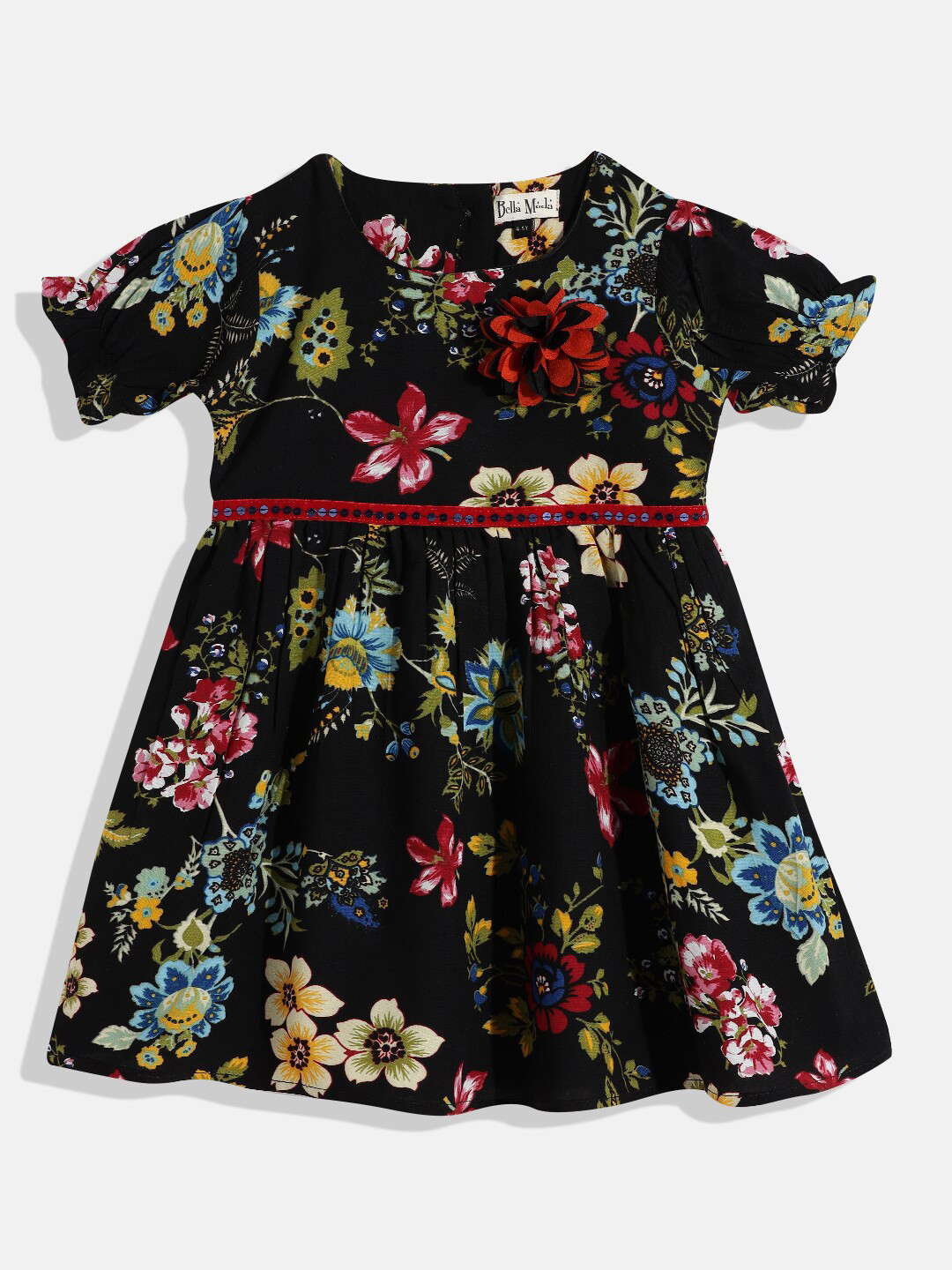 

Bella Moda Black & Red Floral Pure Cotton Dress