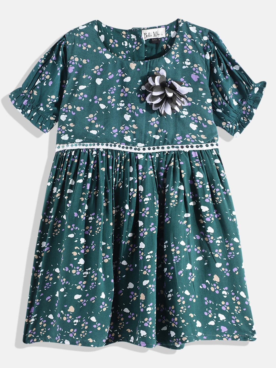 

Bella Moda Green & White Floral Pure Cotton Fit & Flare Dress