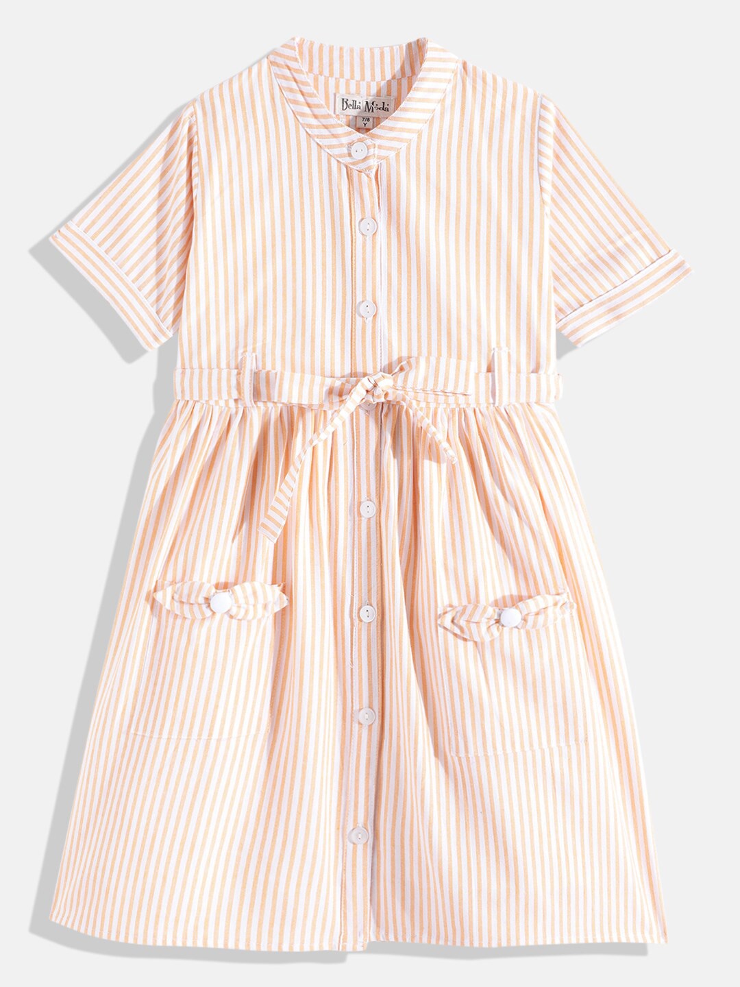 

Bella Moda White & Yellow Striped Shirt Dress
