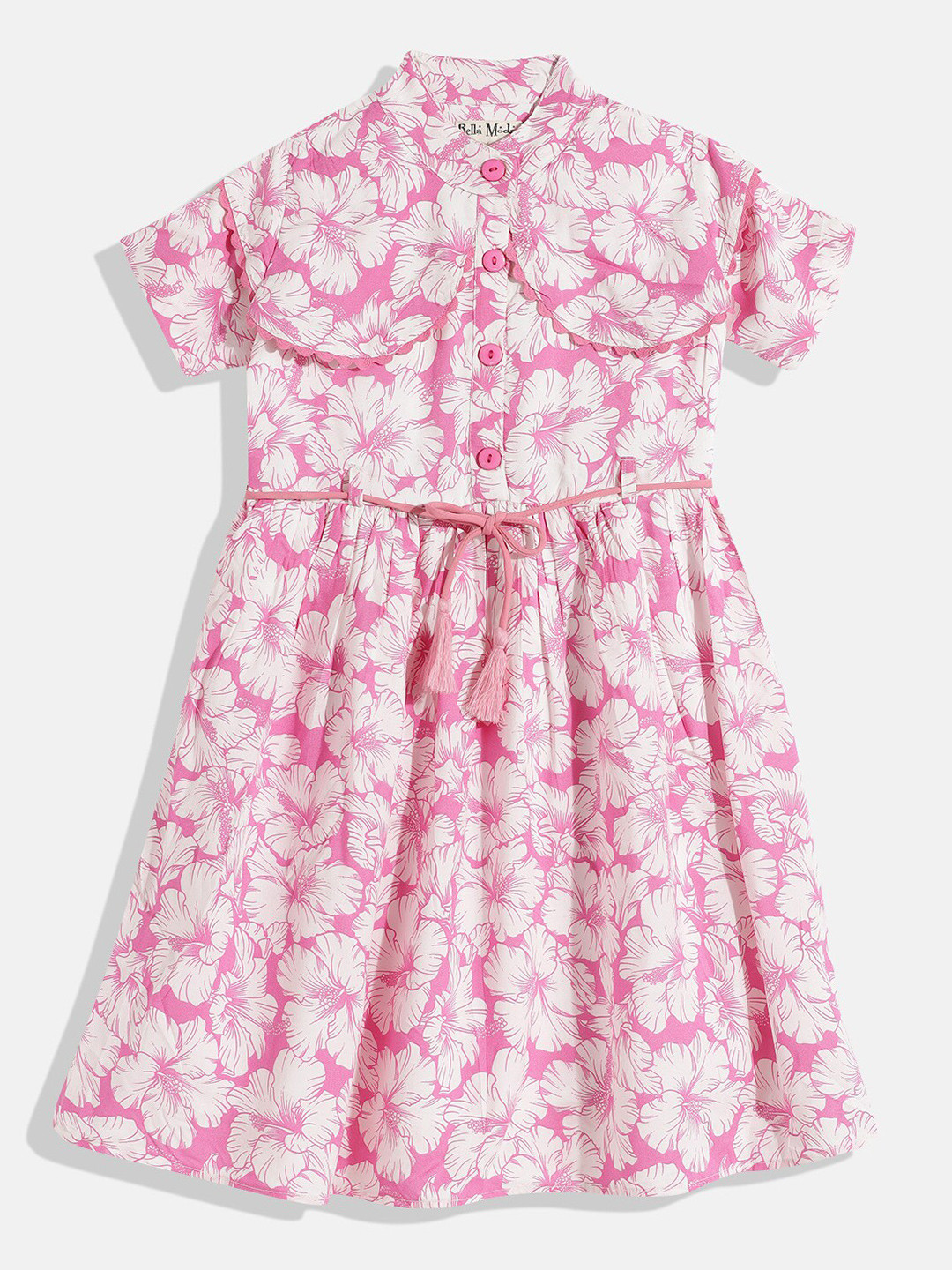 

Bella Moda Girls Pink & White Floral Printed Pure Cotton Dress