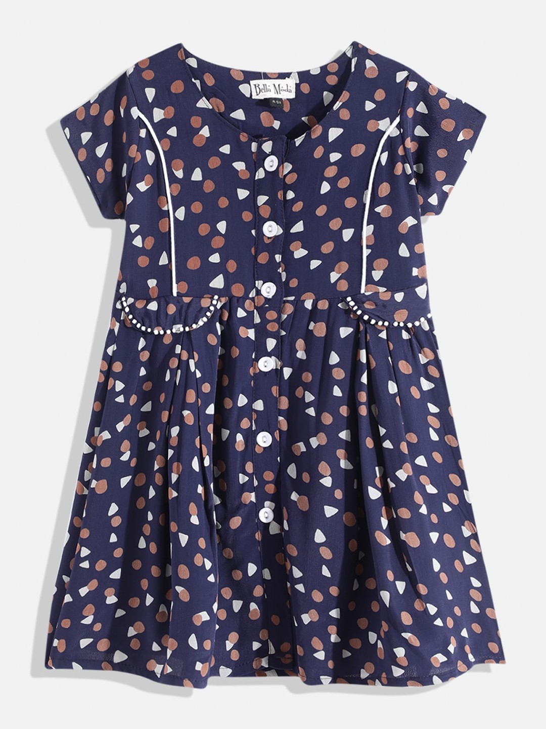 

Bella Moda Kids Navy Blue Geometric Printed Dress