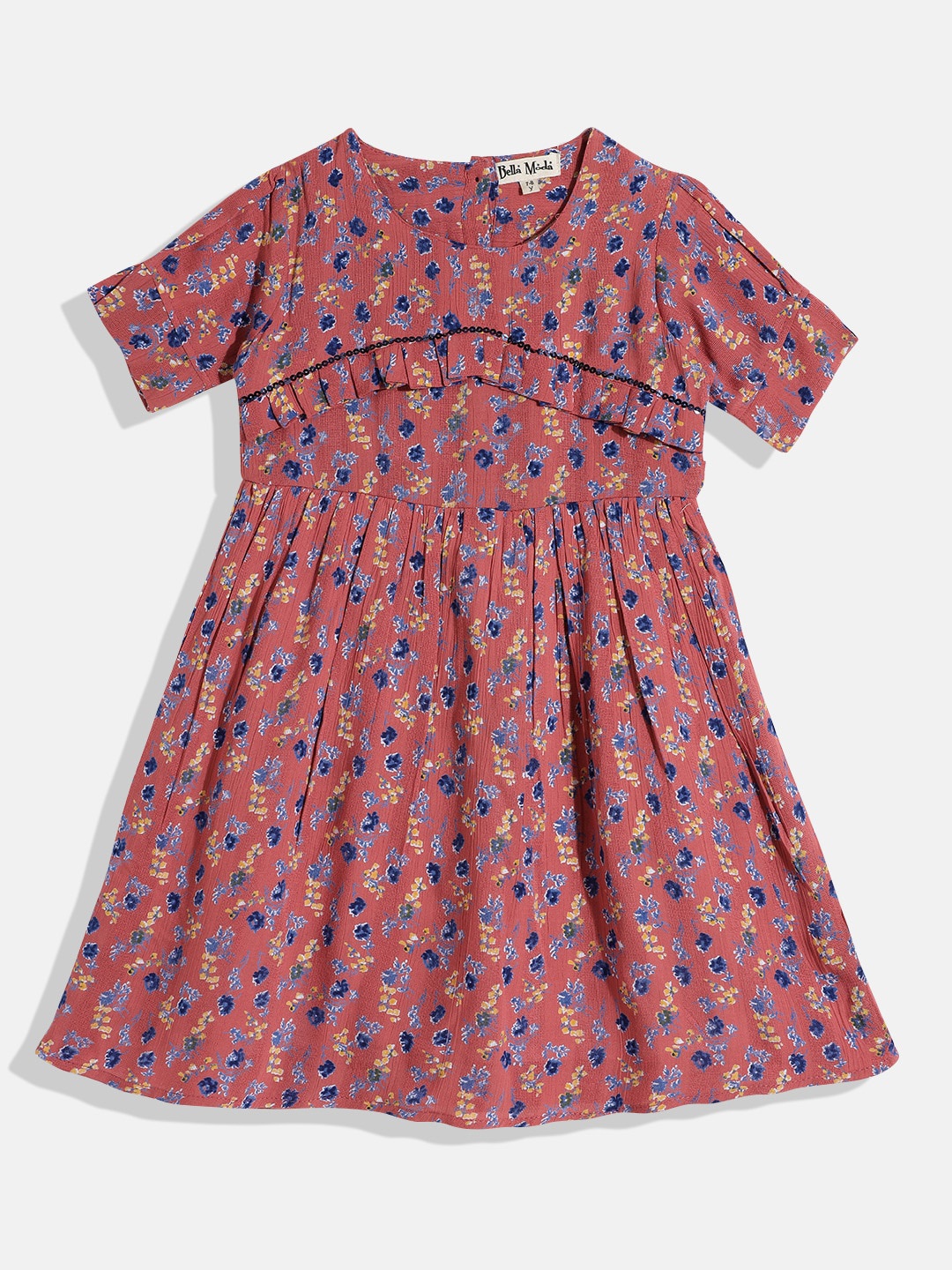 Bella Moda Girls Peach Floral Dress