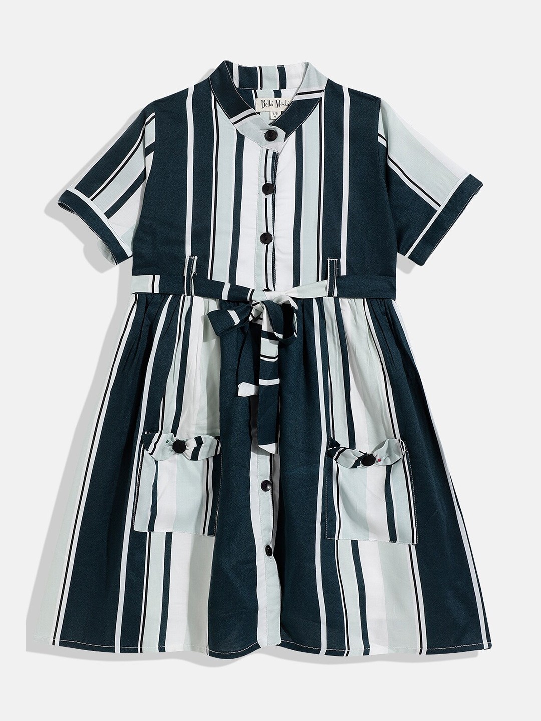

Bella Moda White & Navy Blue Striped Cotton Shirt Dress