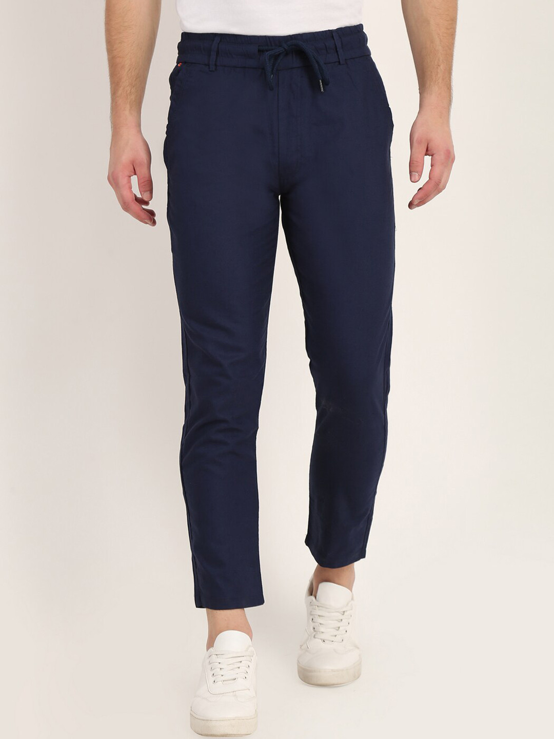 

COLVYNHARRIS JEANS Men Navy Blue Solid Cotton Slim-Fit Track Pants