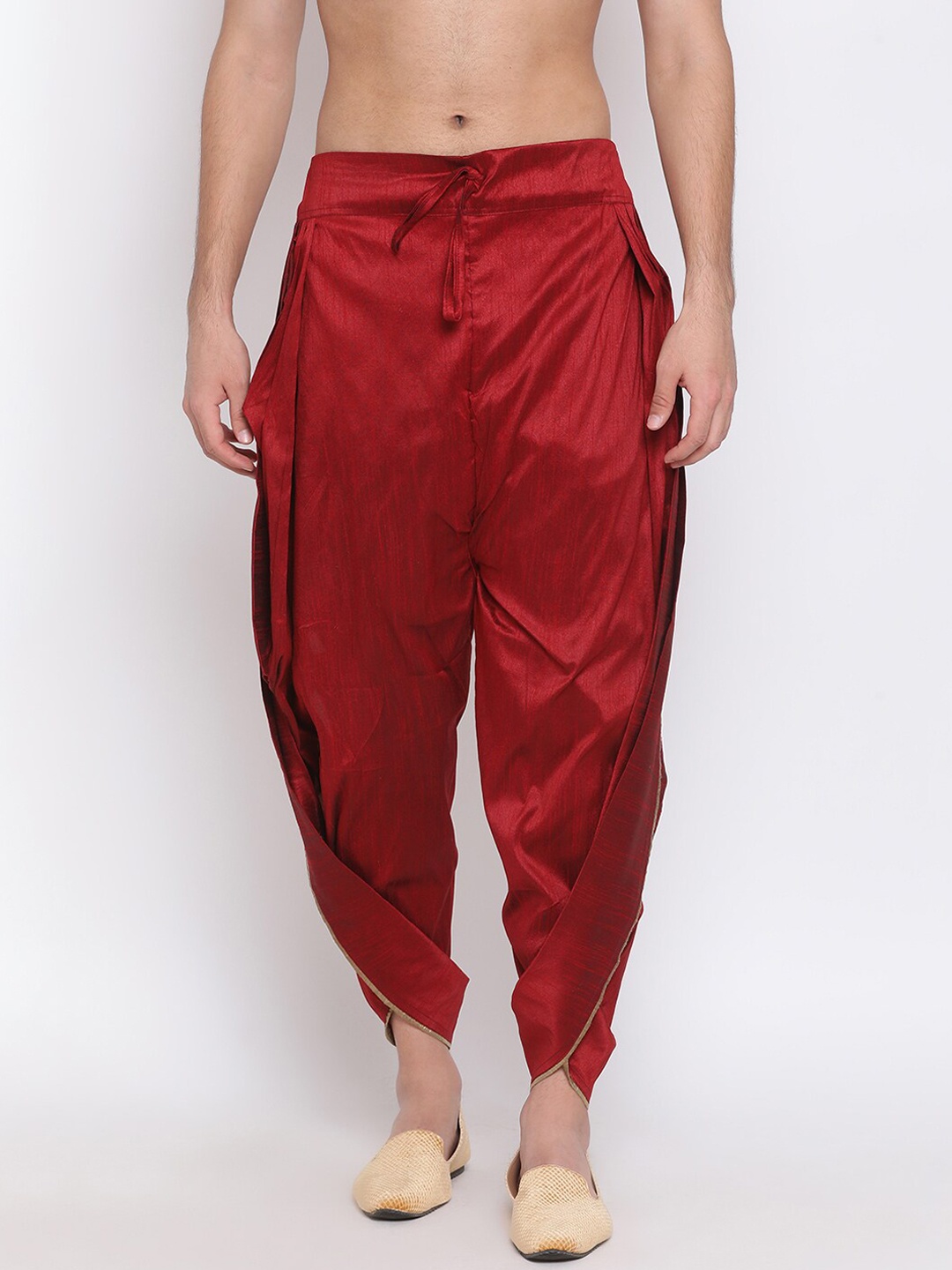 

VASTRAMAY Men Maroon Solid Relax-Fit Silk Dhoti Pants