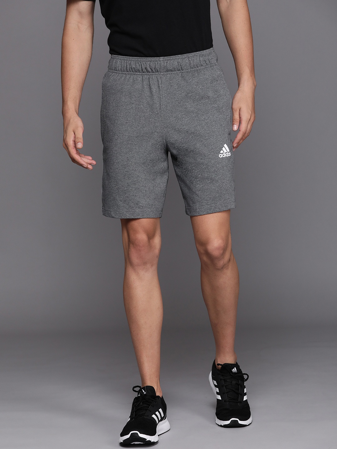 

ADIDAS Men Grey Melange Striped Sports Shorts