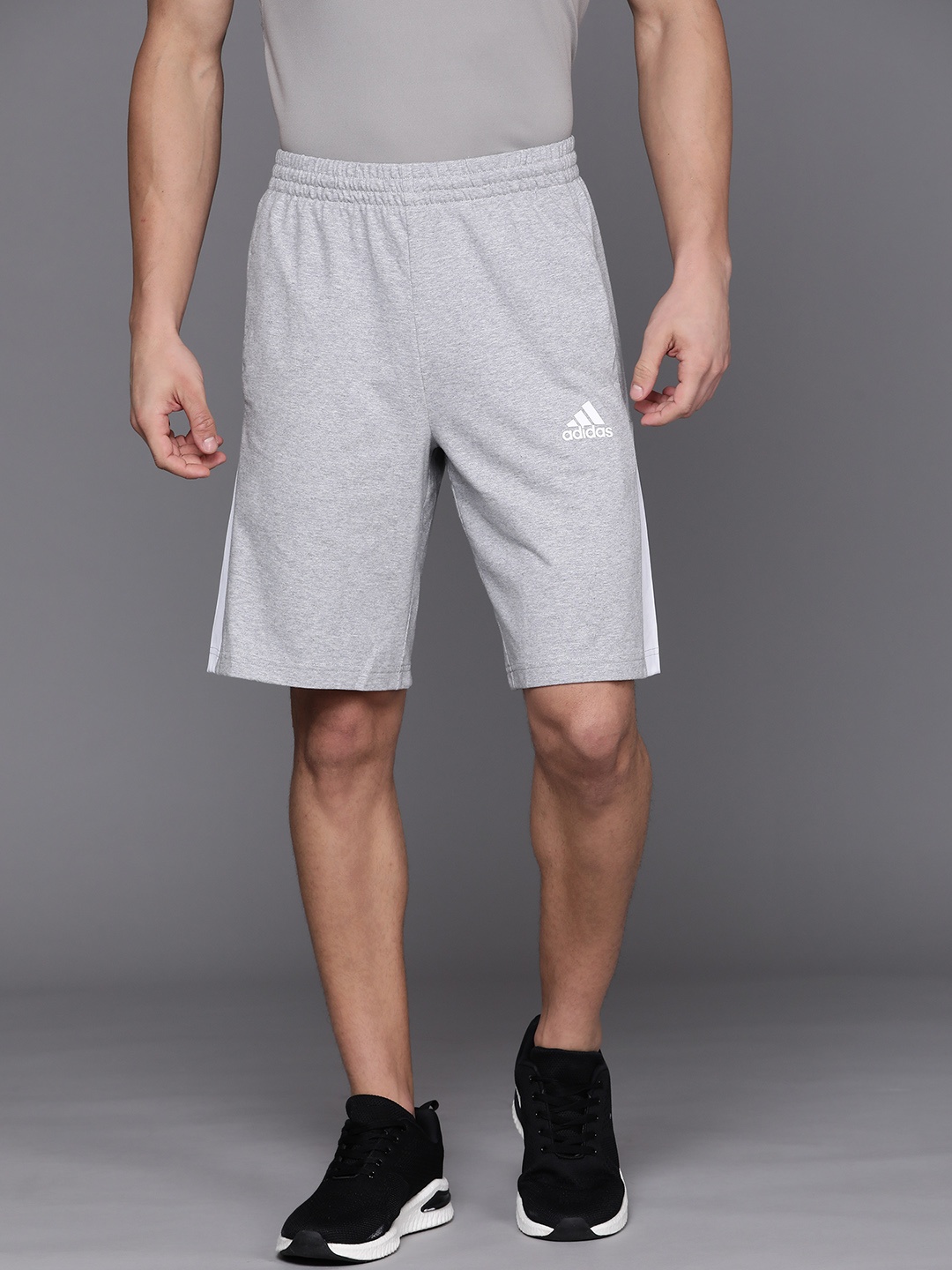 

ADIDAS Men Grey Melange Striped Sports Shorts